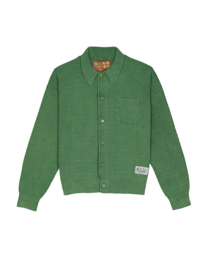 Pigment Dye Long Sleeve Polo Sweater - Green 1