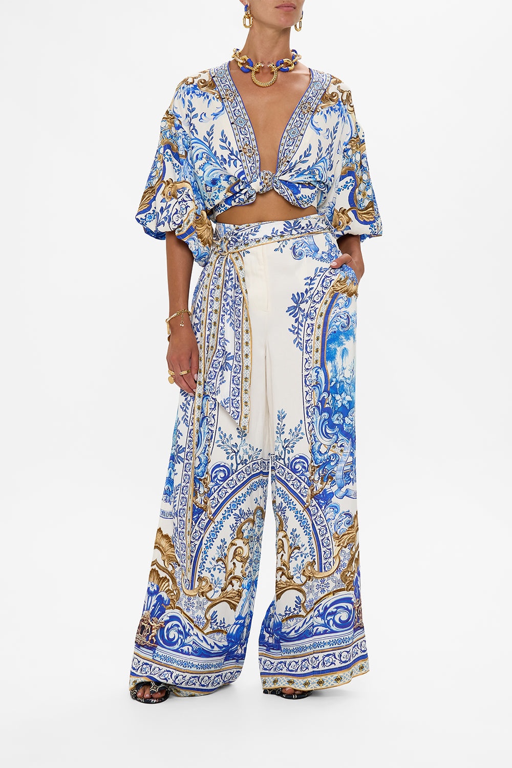 SCARF BELT WIDE LEG PANT - 2
