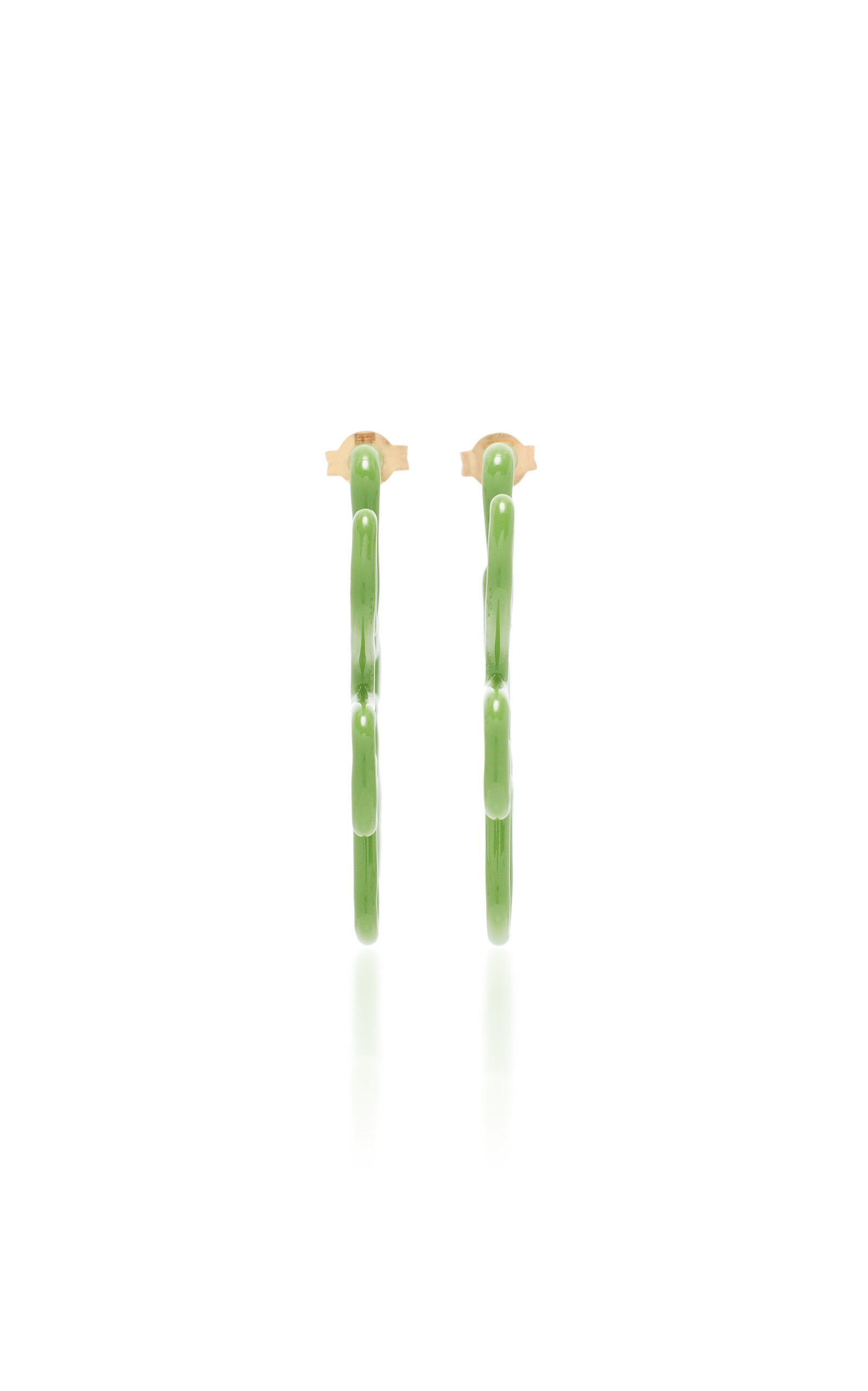 Pistachio 9K Gold, Silver, And Enamel Earrings green - 3