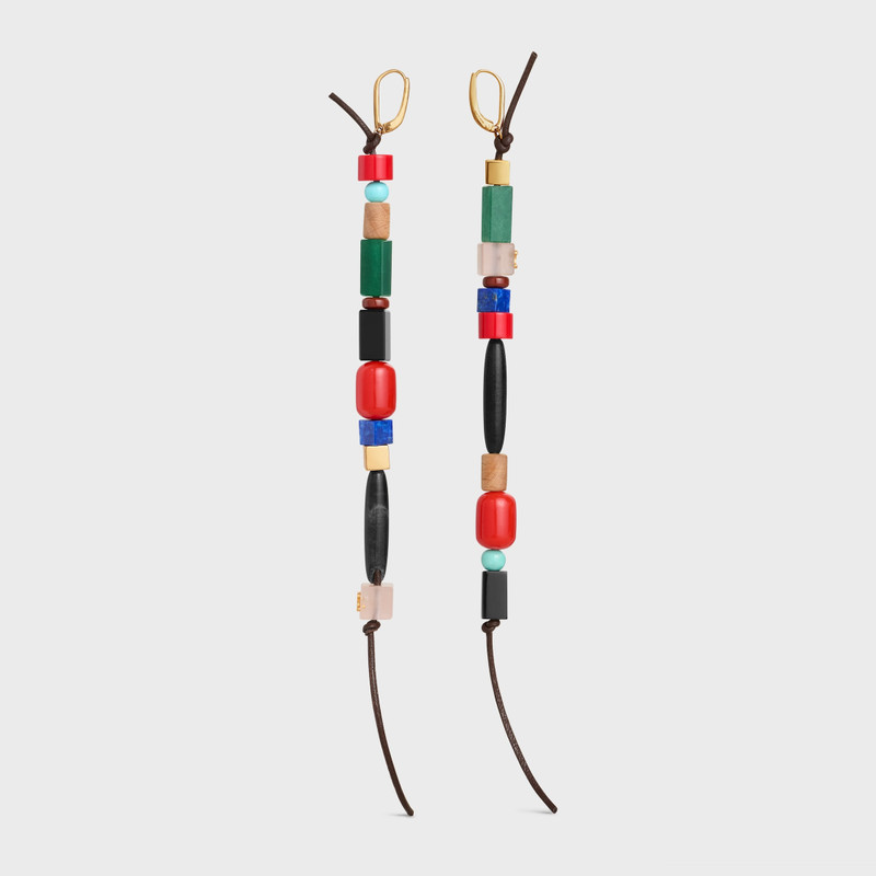 ÉTÉ CELINE LONG EARRINGS IN GLASS BEADS, STONES, COTTON AND BRASS WITH GOLD FINISH 3