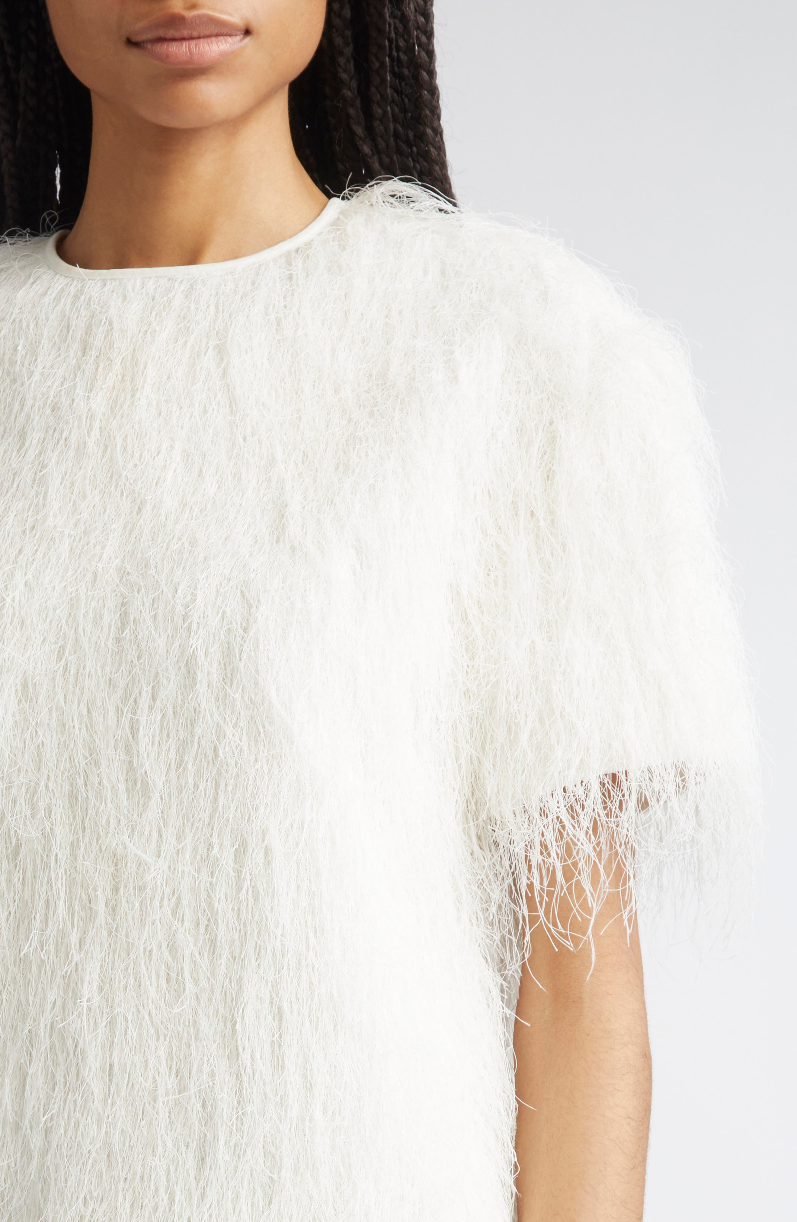 LOULOU DE SAISON Zaro Short Sleeve Fringe Top in White at Nordstrom - 5