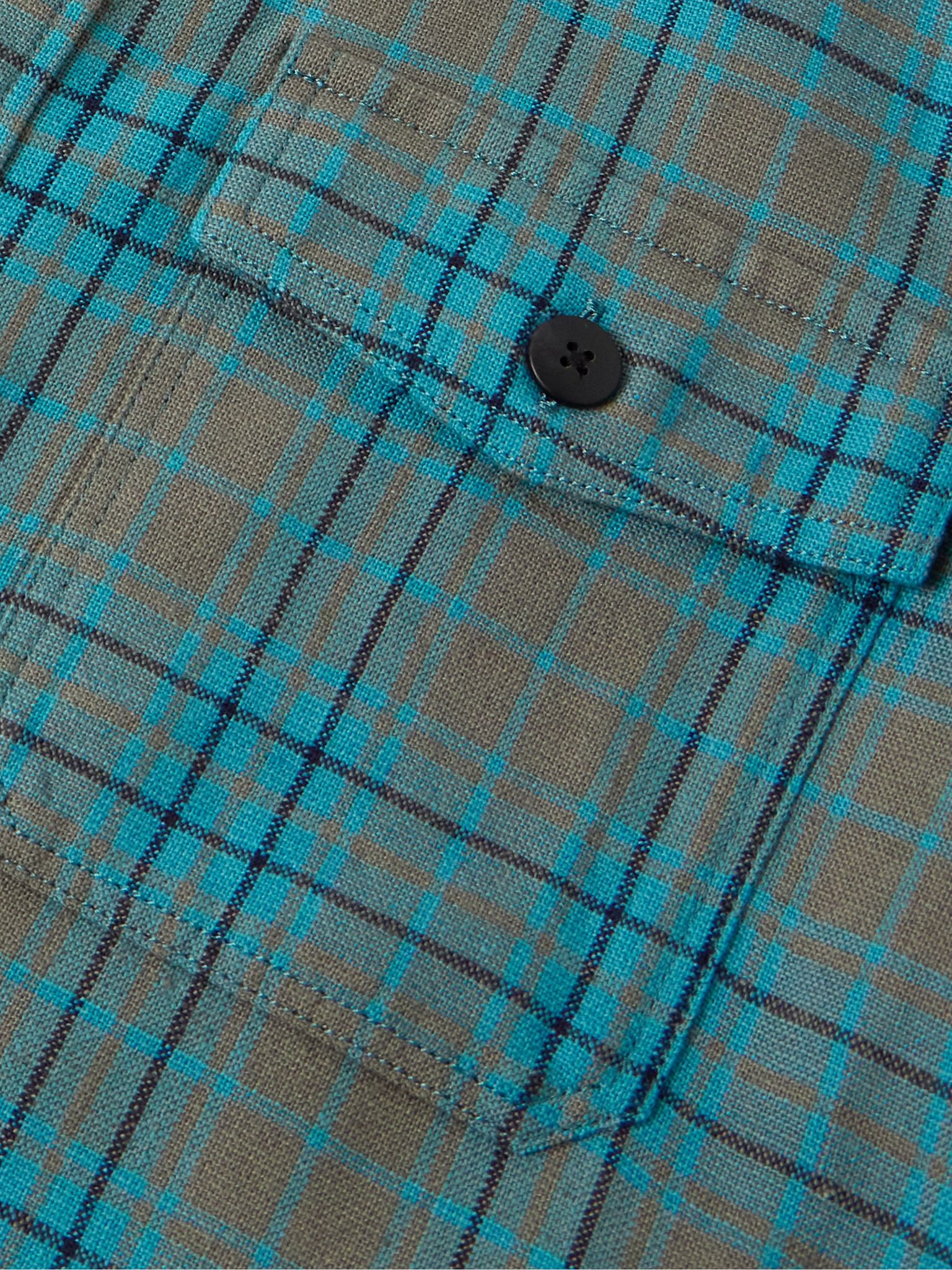 Checked Wool and Linen-Blend Shirt Blue - 5