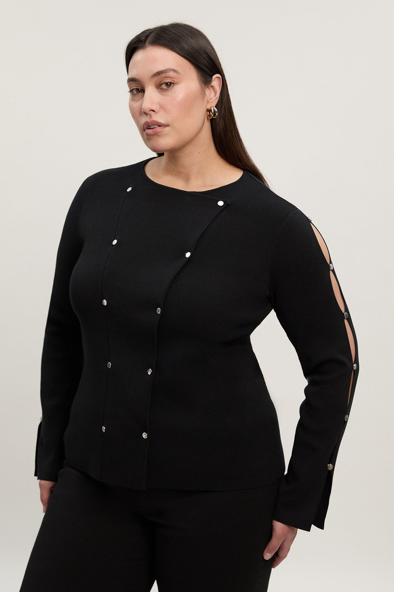 KAREN MILLEN Plus Size Viscose Blend Stud Detail Long Sleeve Knit Top outlook