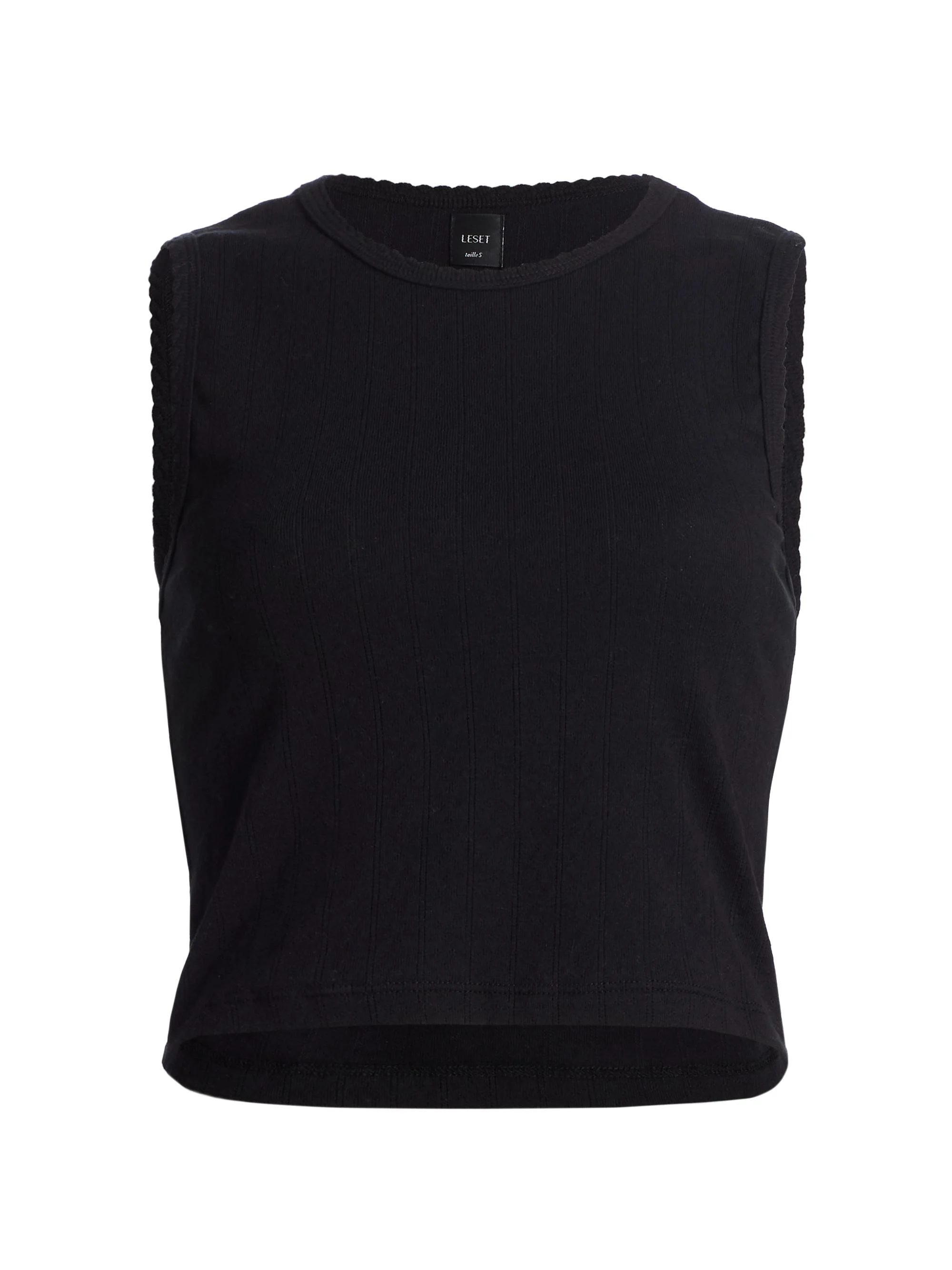 Women's Pointelle Sleeveless Crewneck Top - Black - 1