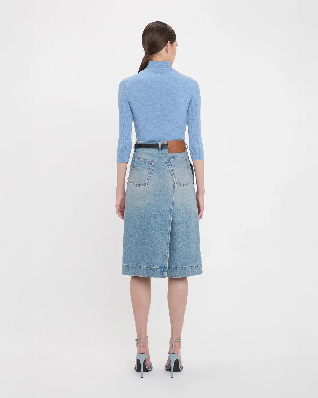 DENIM WRAP DETAIL SKIRT - 4