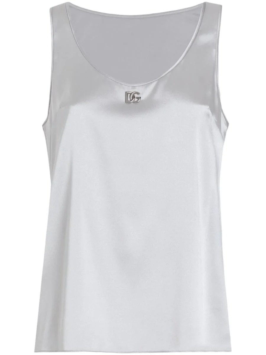 Dolce & Gabbana Silk Satin Tank Top With Dg Logo Pin Clothing - 1