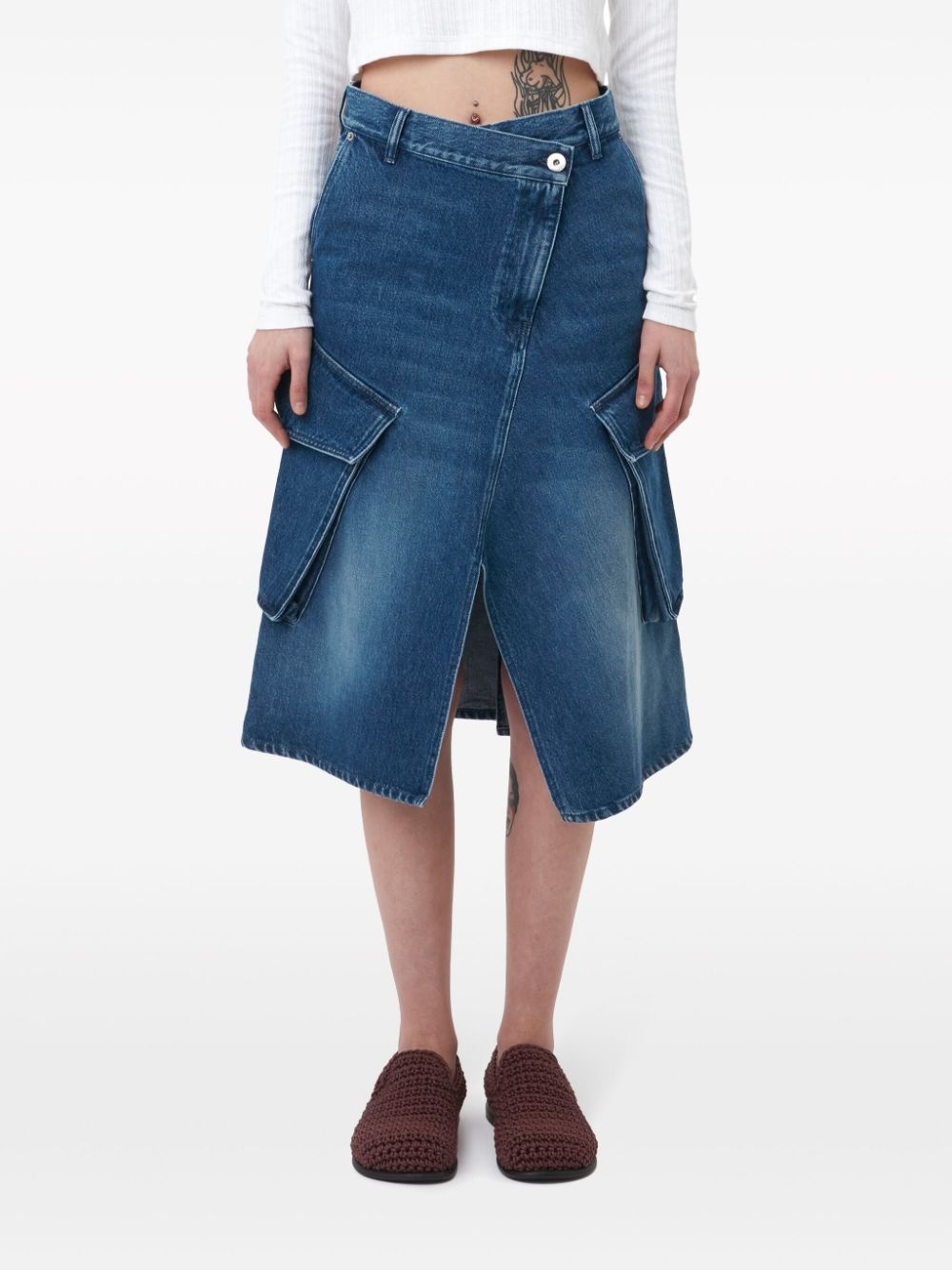 cargo denim midi skirt - 2