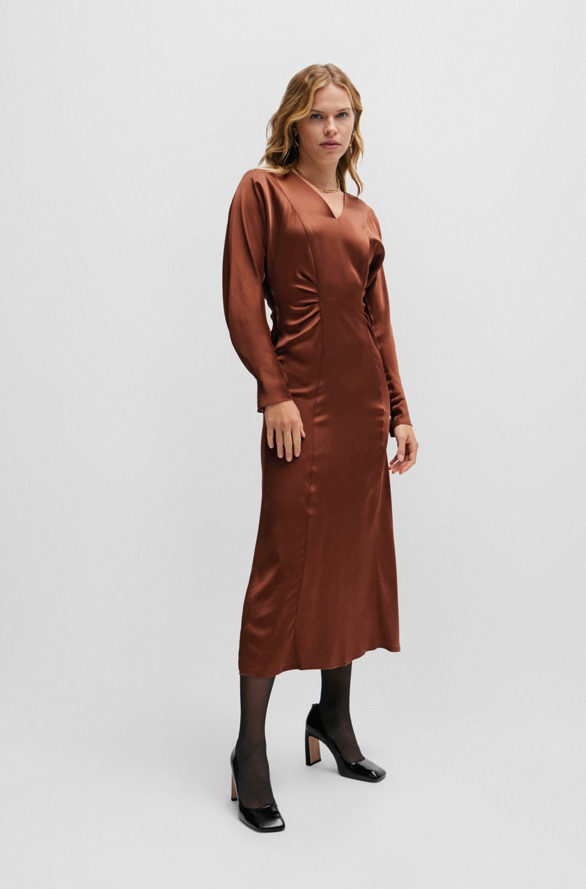 GATHERED-DETAIL REGULAR-FIT DRESS IN SOFT SATIN - 3