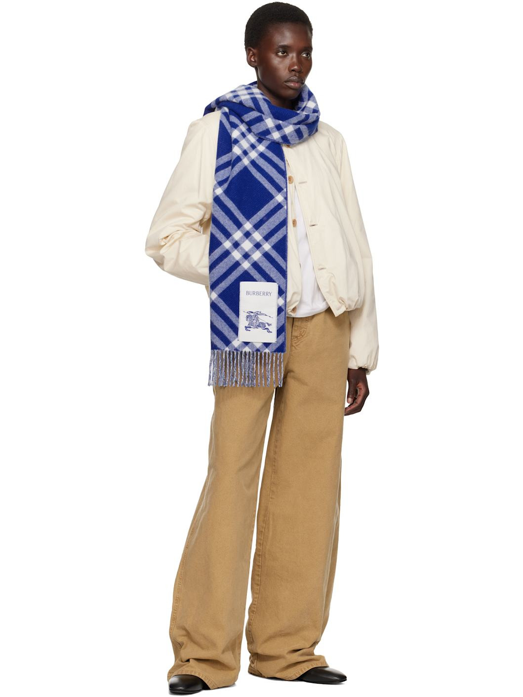 Blue Check Cashmere Scarf - 2