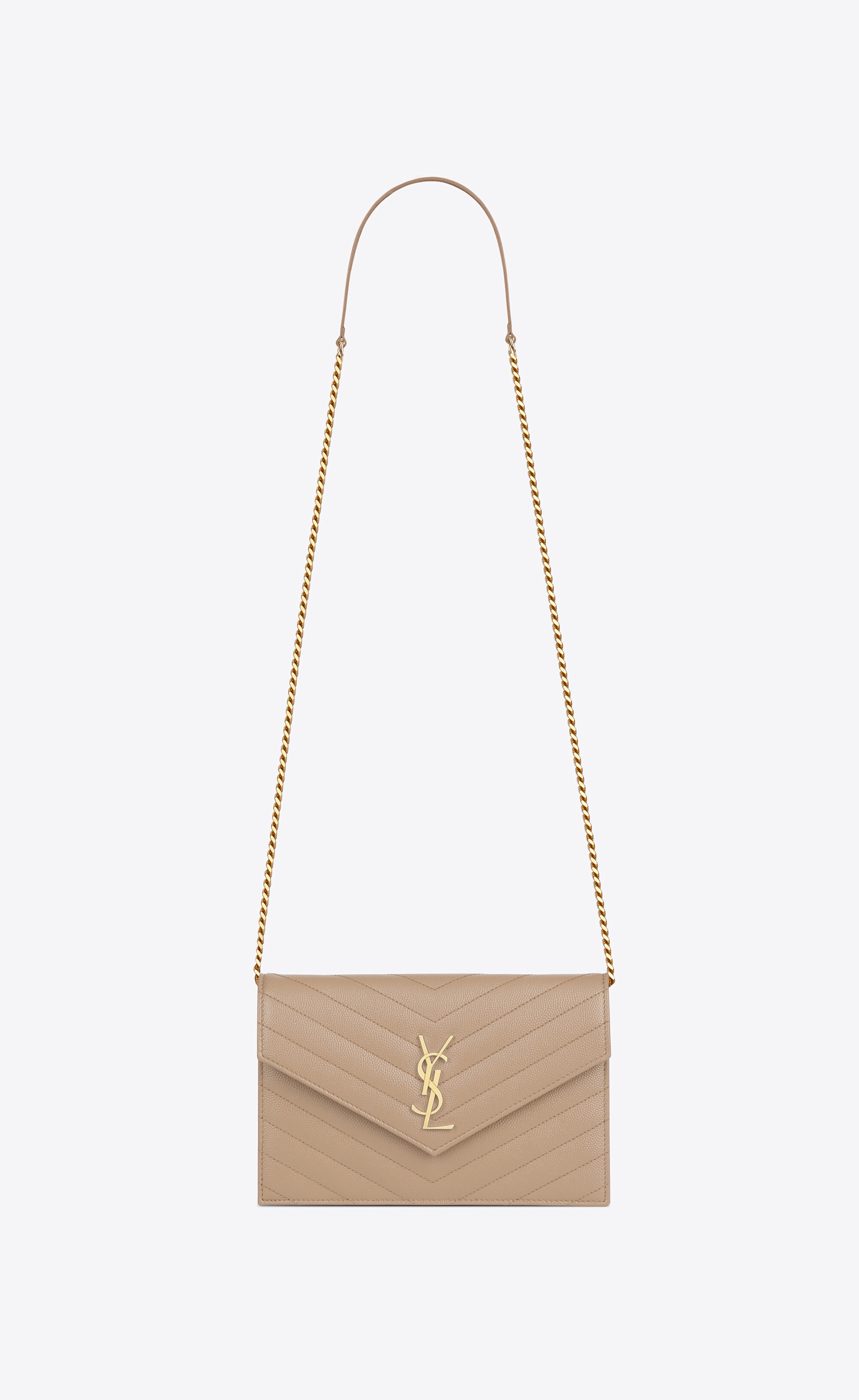 cassandre saint laurent matelassé envelope chain wallet in grain de poudre embossed leather - 1