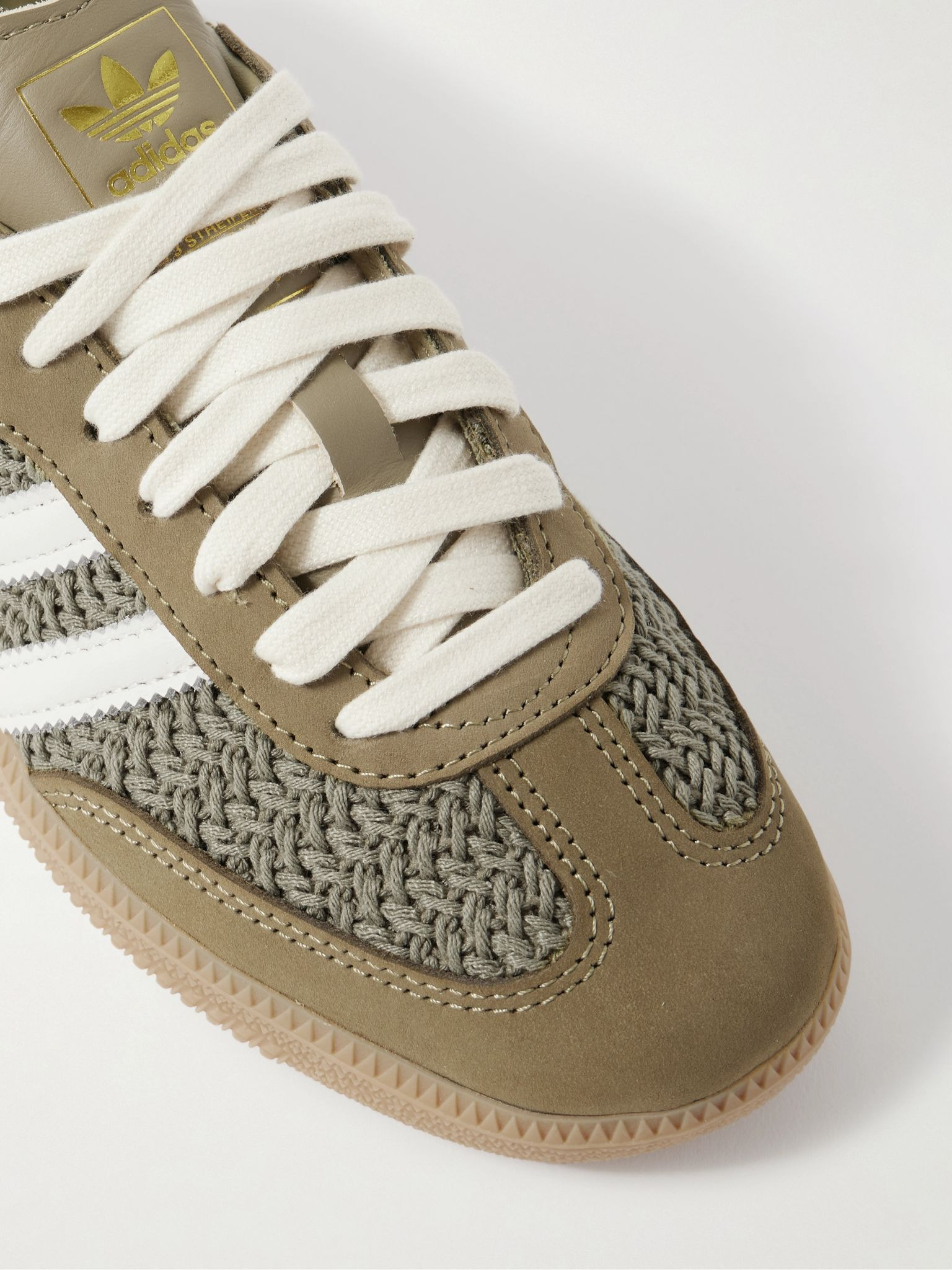 Samba OG leather and suede-trimmed crochet sneakers Army green - 4