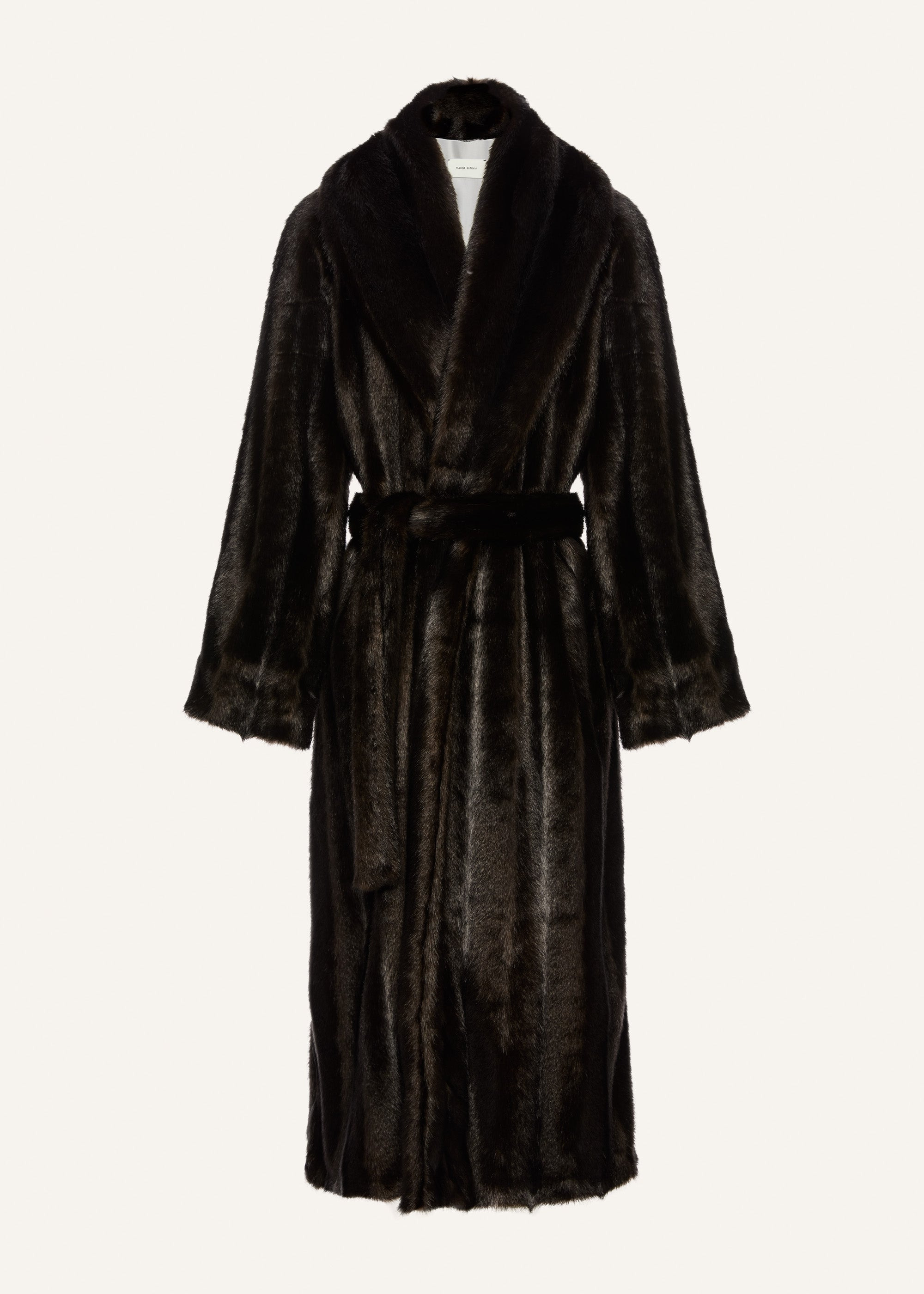Belted faux fur coat in brown - 1