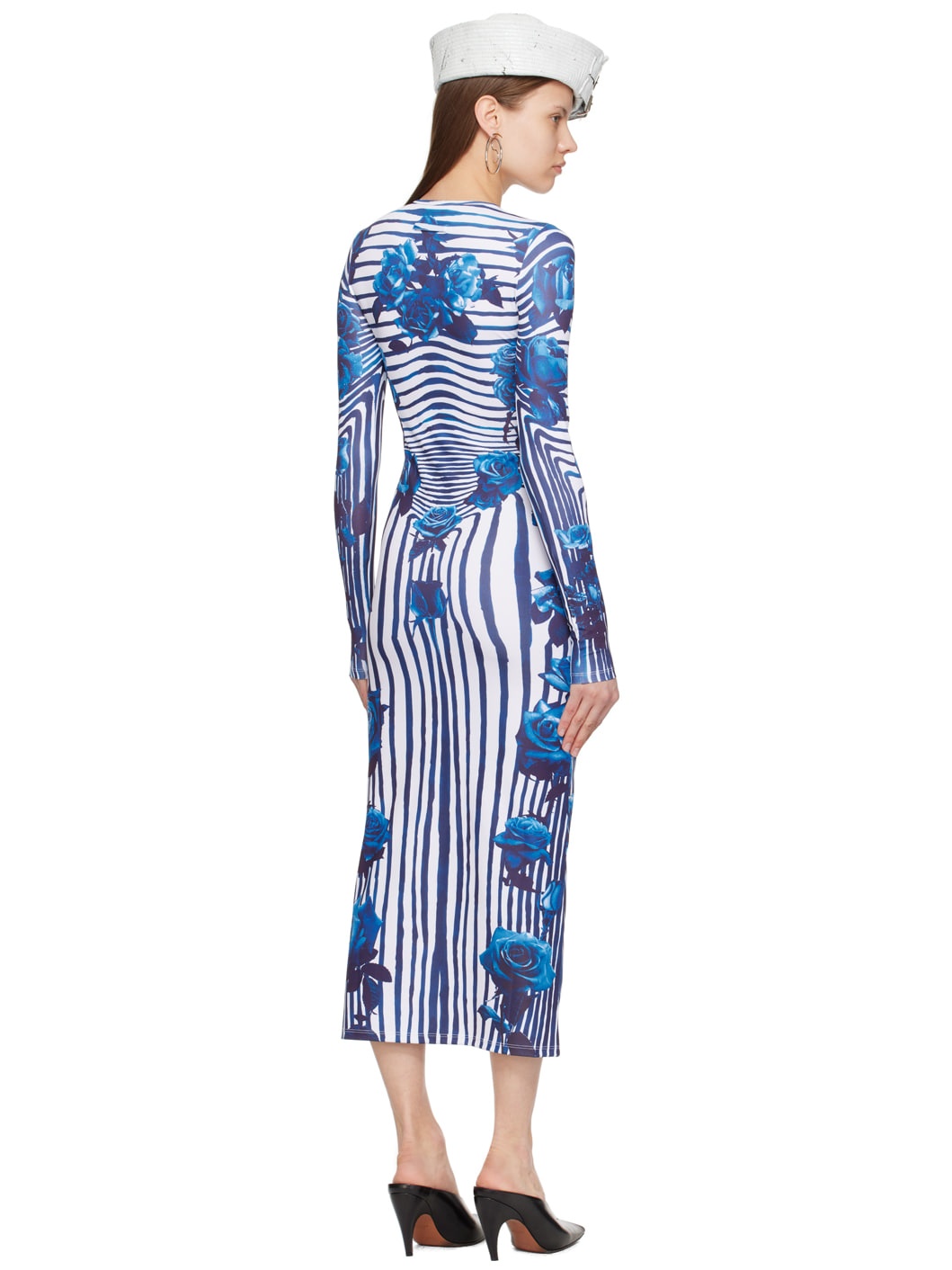 White & Blue Flower Body Morphing Maxi Dress - 3