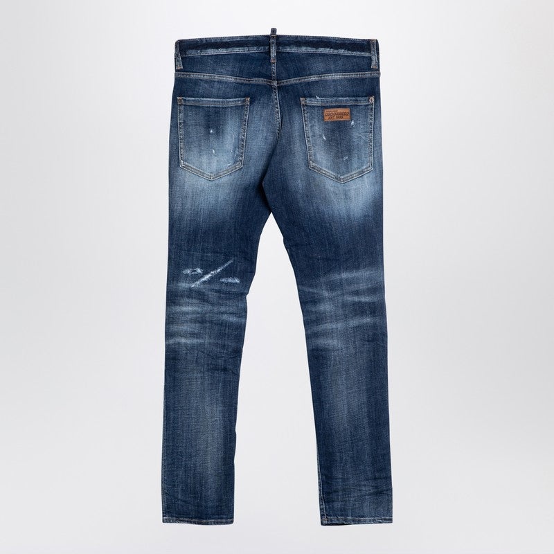 Dsquared2 Navy Blue Washed Denim Jeans With Wear Men - 2