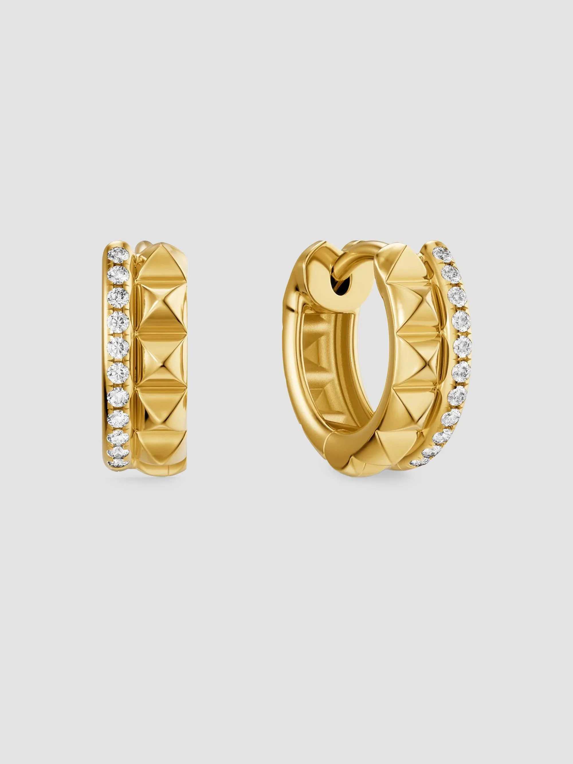 Women's Petite Pave Two Row Hoop Earrings in 18K Yellow Gold with Diamonds, 11.2MM - Gold - 1