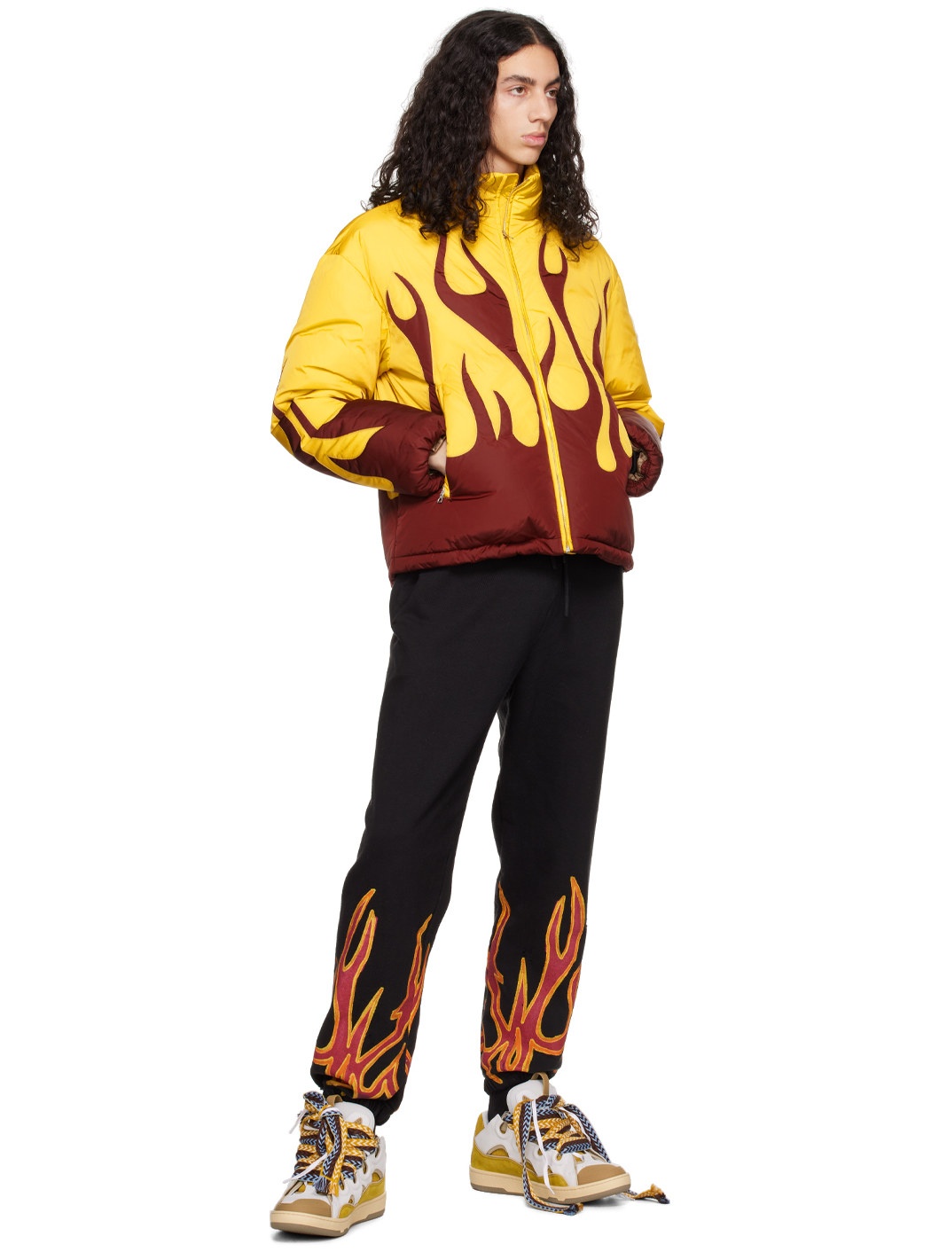 MONCLER Palm Angels スタジャン ブラック イエロー Moncler 8 Moncler Palm Angels Yellow & Red Flame Down Jacket