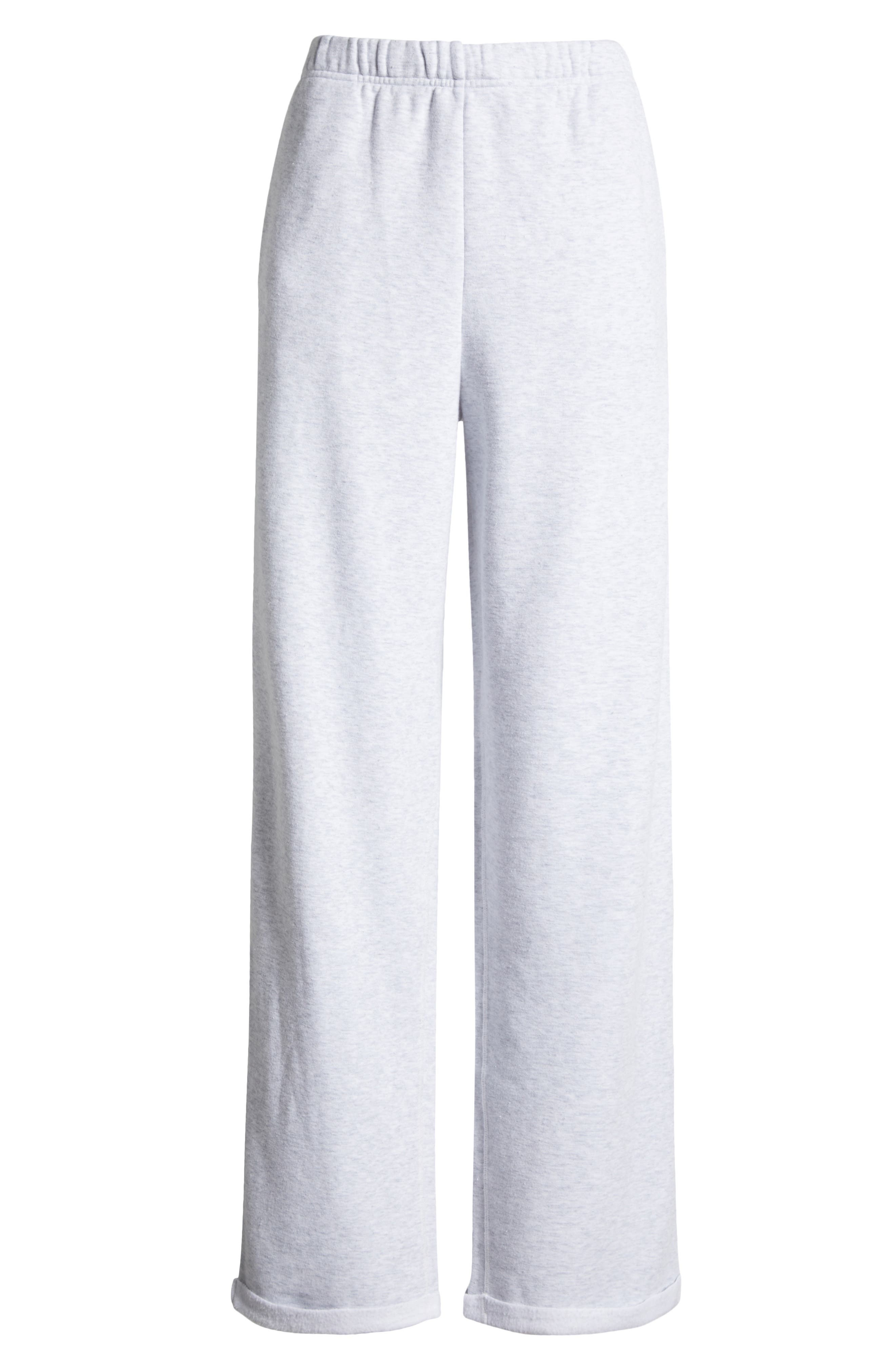 SKIMS Cotton Blend Fleece Classic Straight Leg Pants in Light Heather Grey at Nordstrom - 4