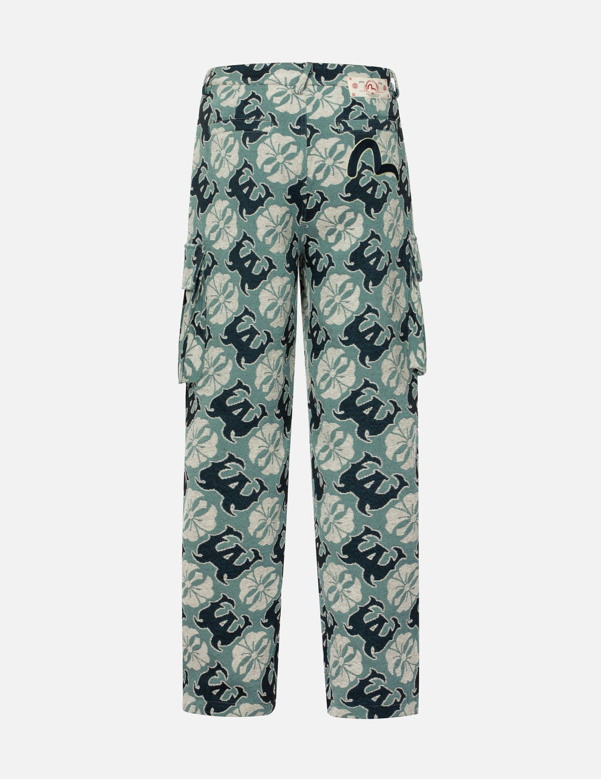 Allover Kamon and Logo Jacquard Wide Leg Tapestry Cargo Pants - 2