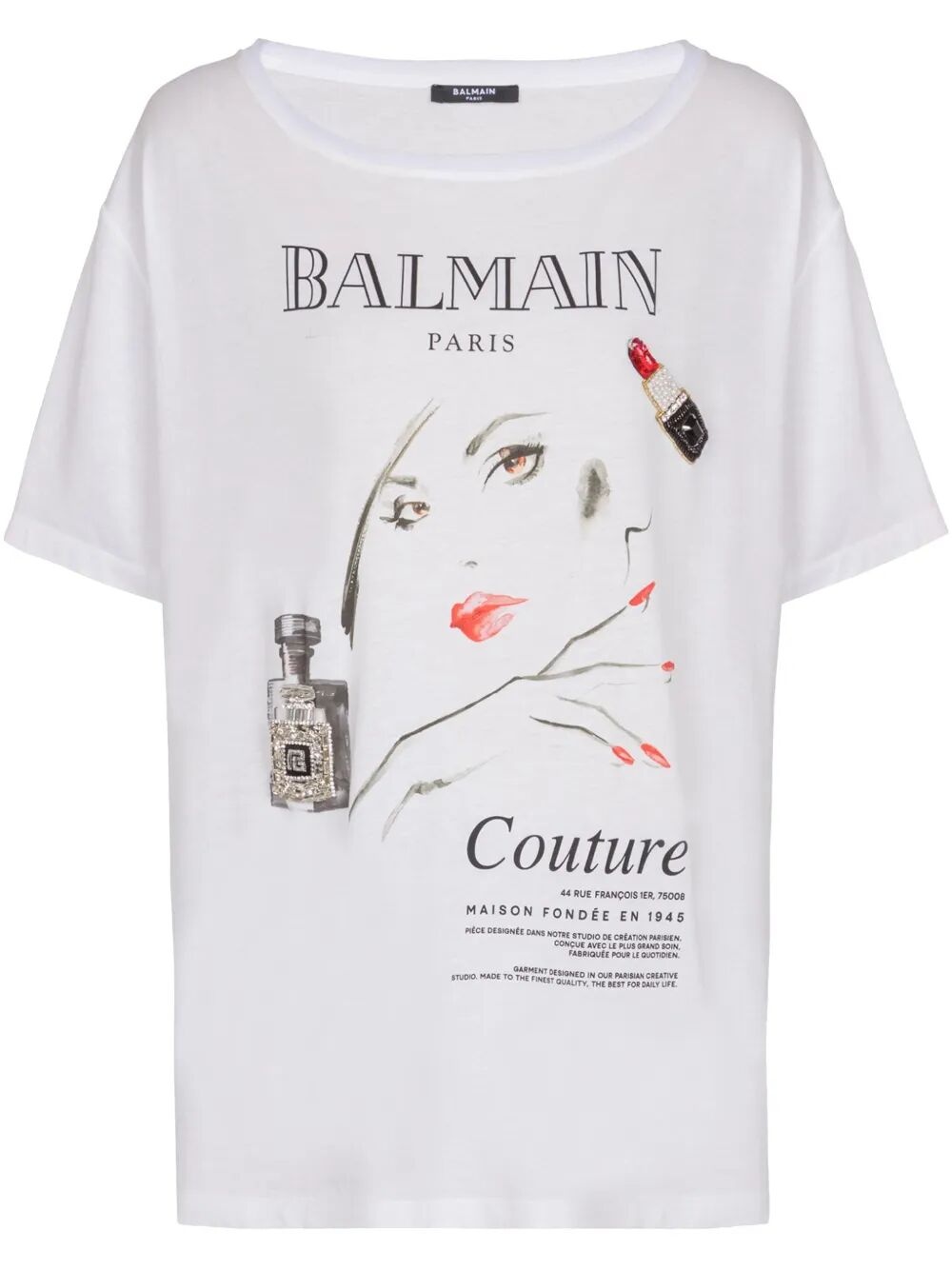 Balmain Women Balmain Beauty Print Embroidery Patches T-Shirt - 1