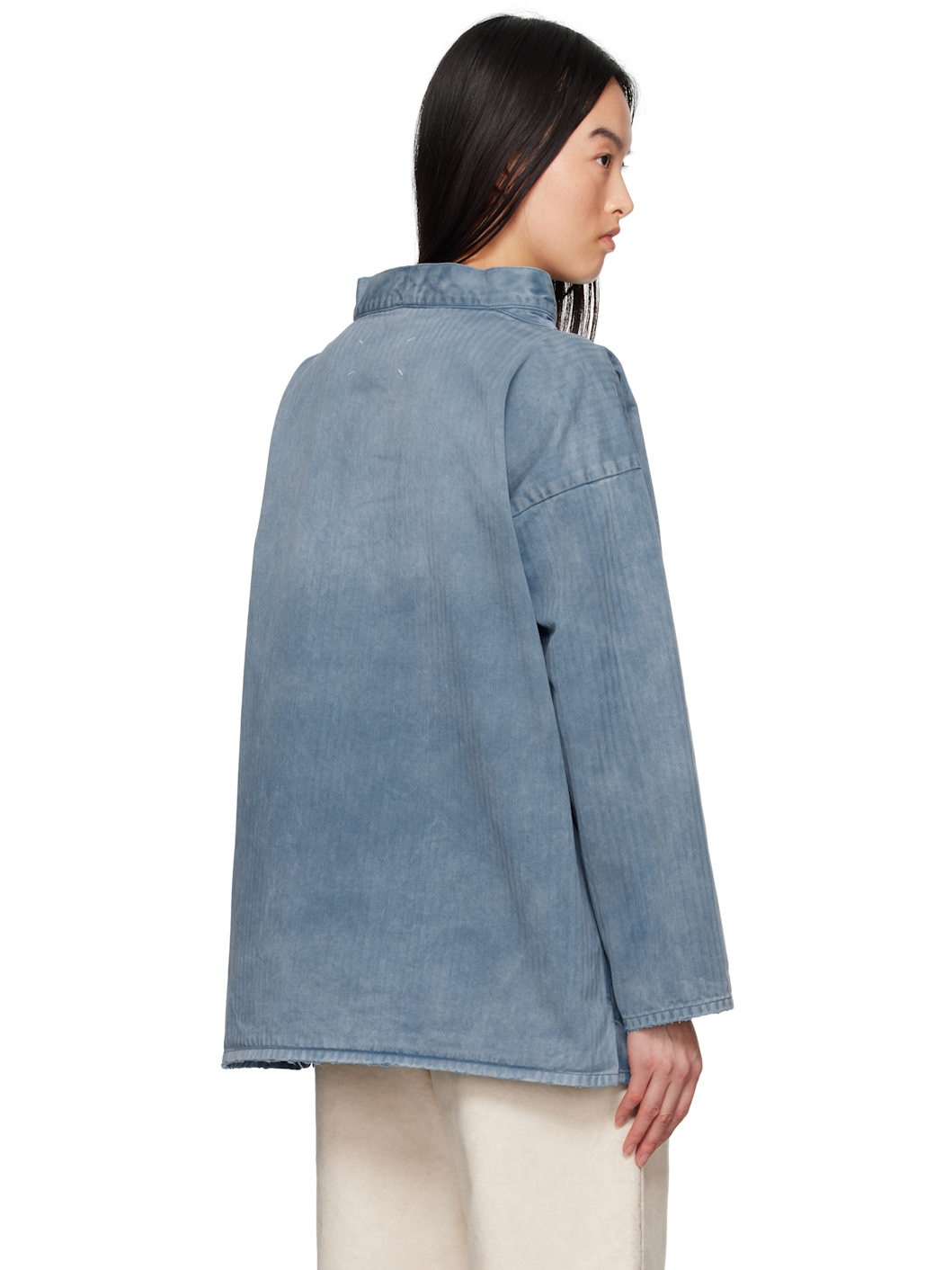 Blue Raw Edge Blouse - 3