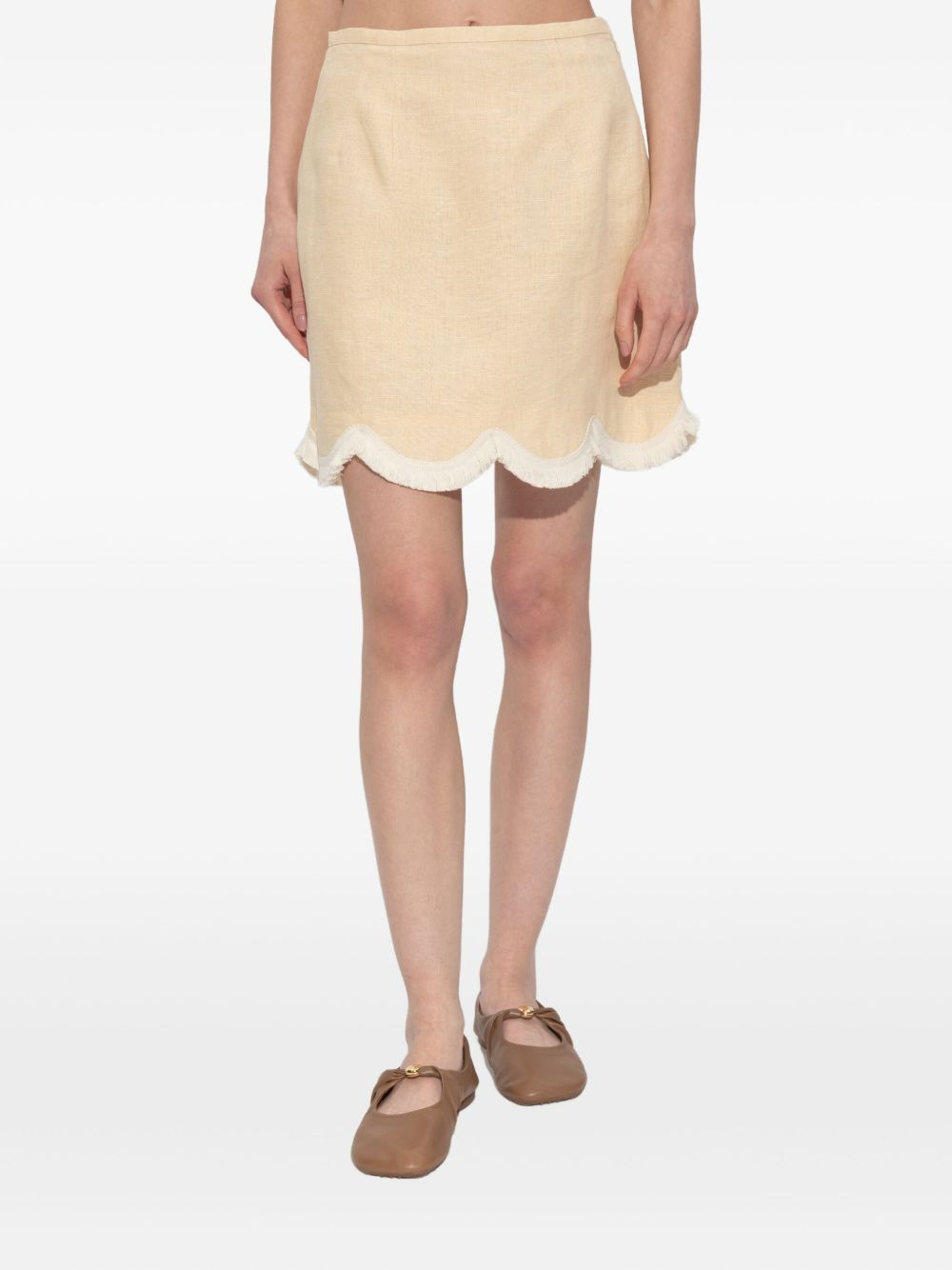 scalloped-hem fringed mini A-line skirt - 3