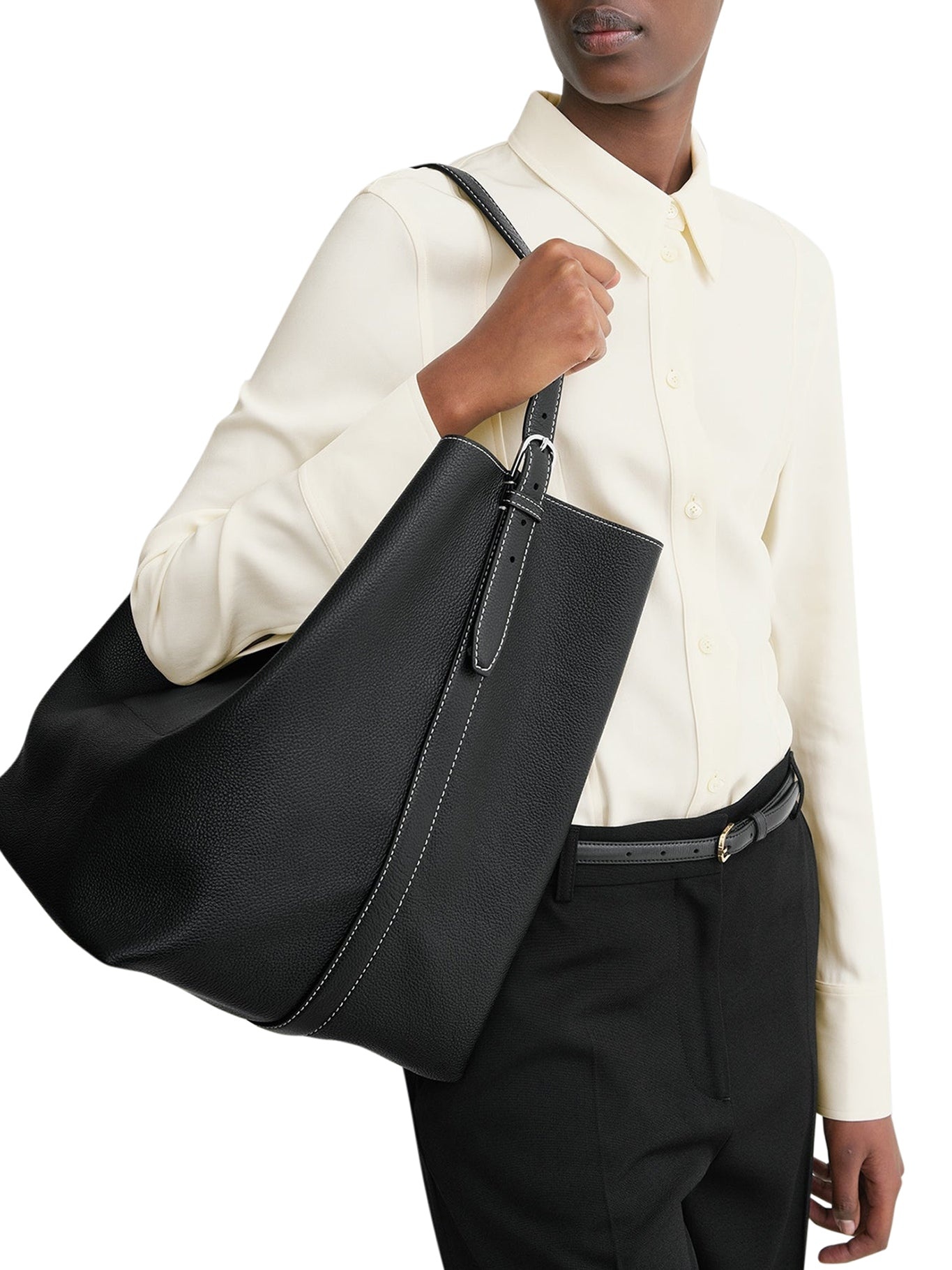 BELTED TOTE BLACK GRAIN - 3