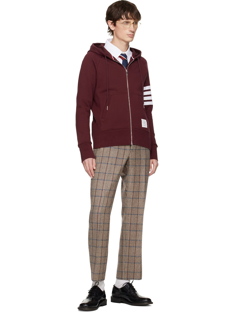 Thom Browne Burgundy Classic Loopback 4-Bar Full Zip Hoodie outlook