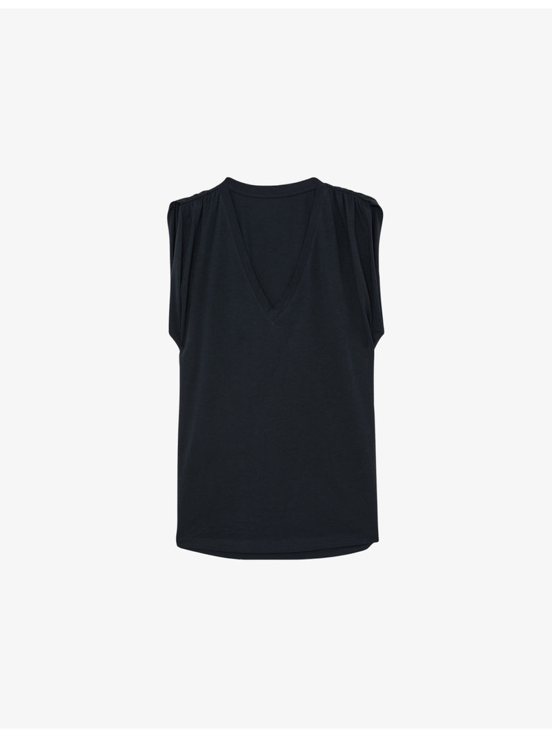 Renee V-Neck Gathered-Detail Cotton T-Shirt 1