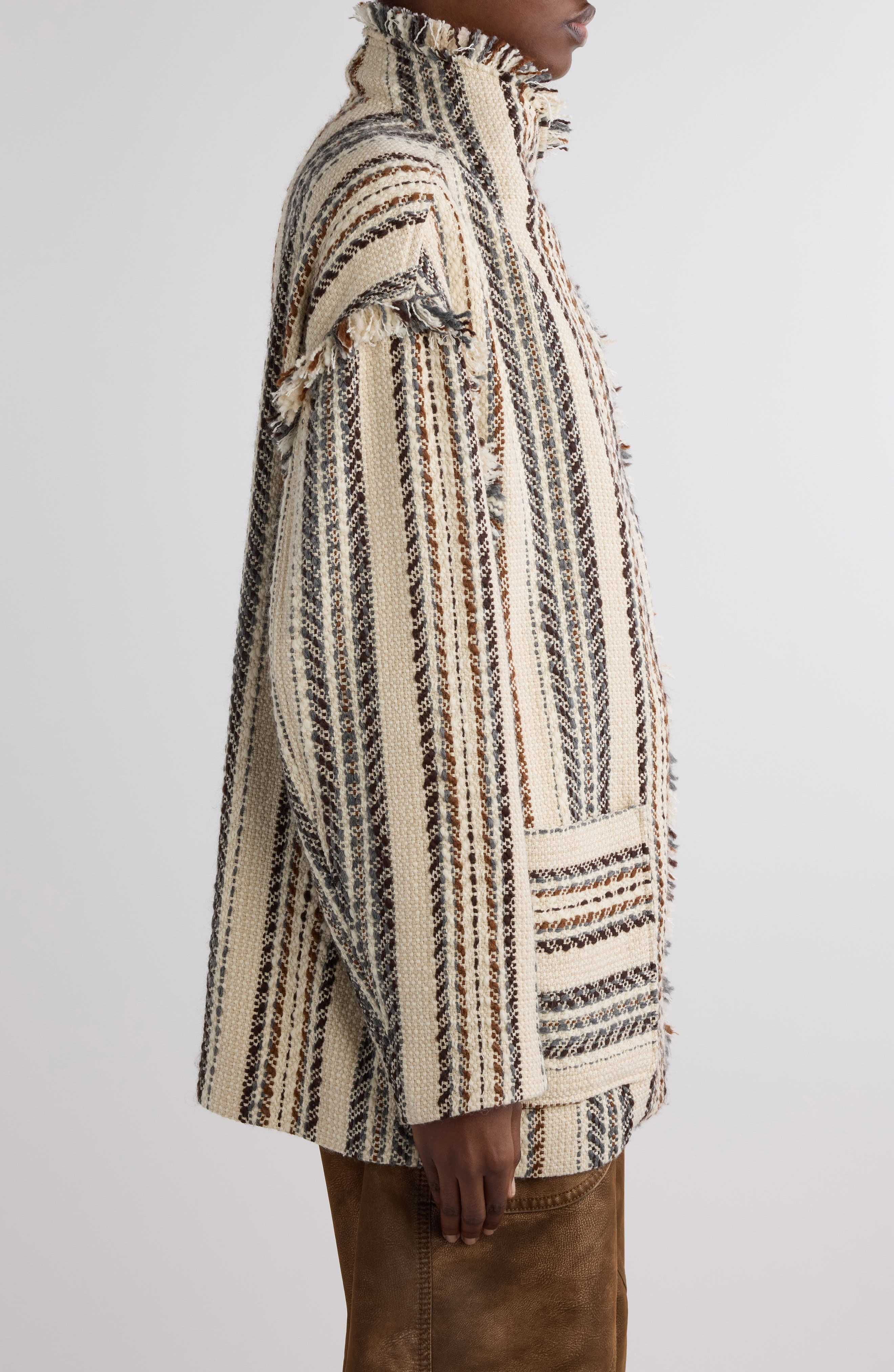 Isabel Marant Étoile Illisa Stripe Fringe Jacket in Ecru at Nordstrom - 4