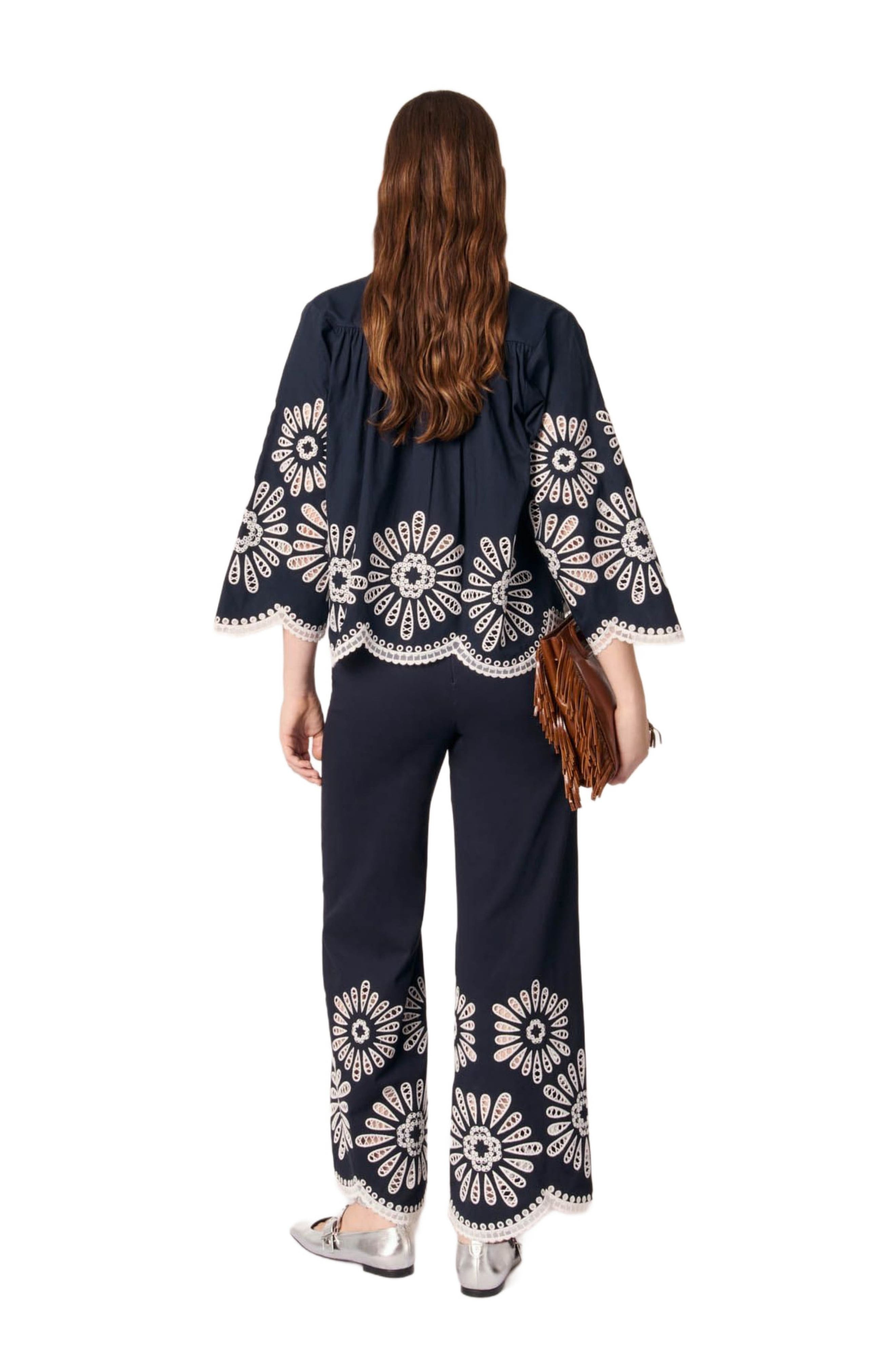 maje Cropped shirt with crochet detail in Navy at Nordstrom - 3