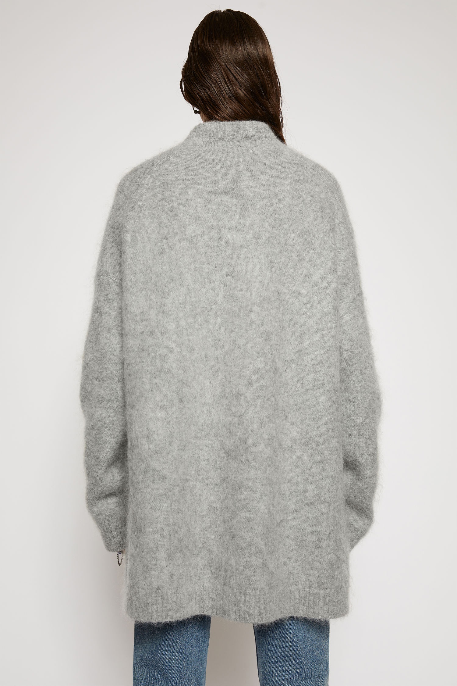 Long mohair-blend cardigan cold grey melange - 3