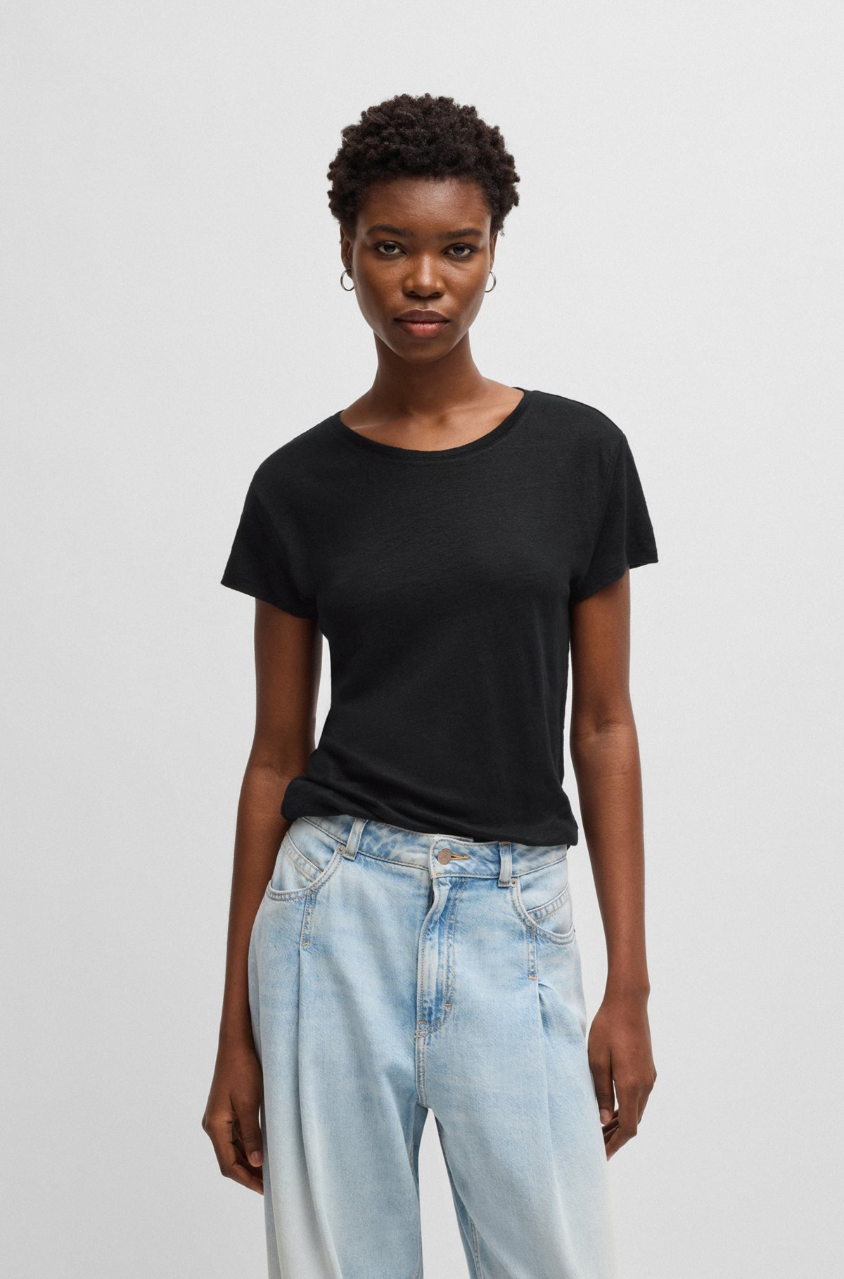 SCOOP-NECK LINEN T-SHIRT WITH GATHERED BACK - 2