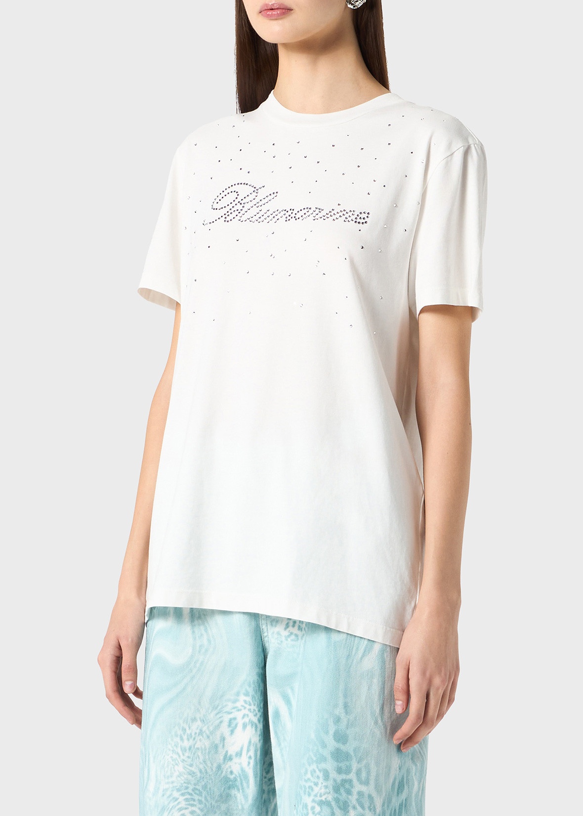 JERSEY T-SHIRT WITH GLASS RHINESTONE LOGO - 5