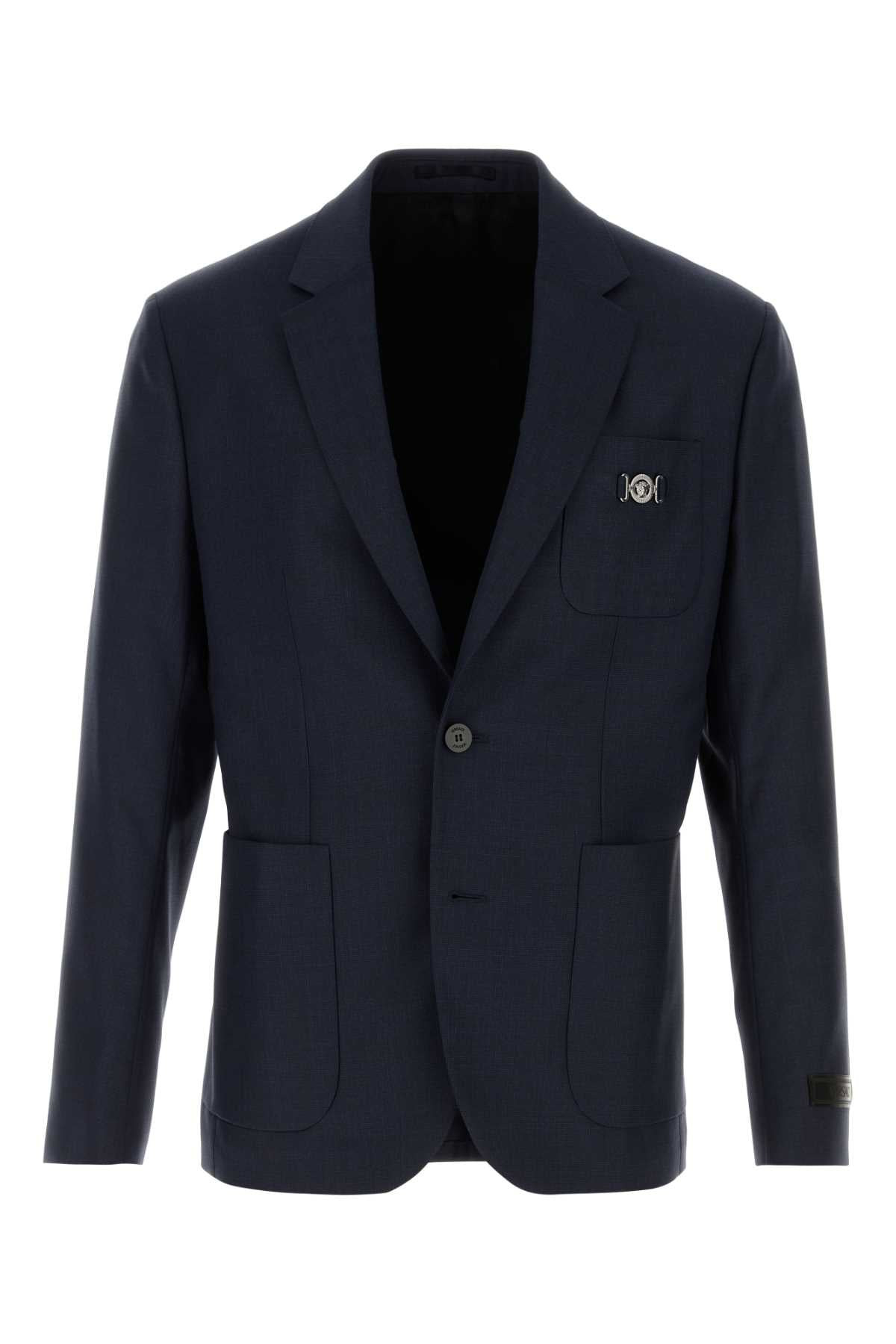Versace Men Dark Blue Wool Blazer - 1