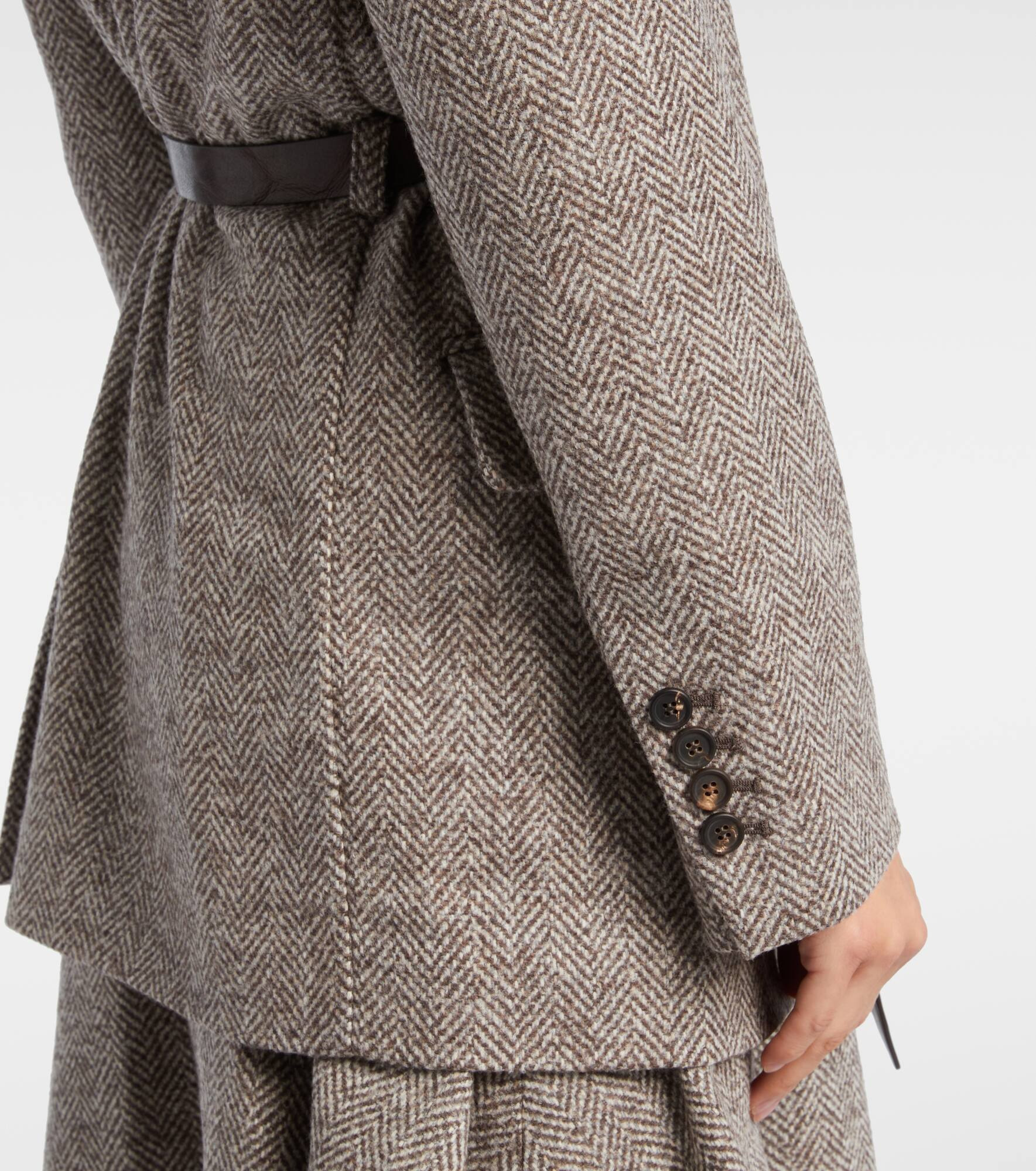 Belted herringbone wool-blend blazer - 5