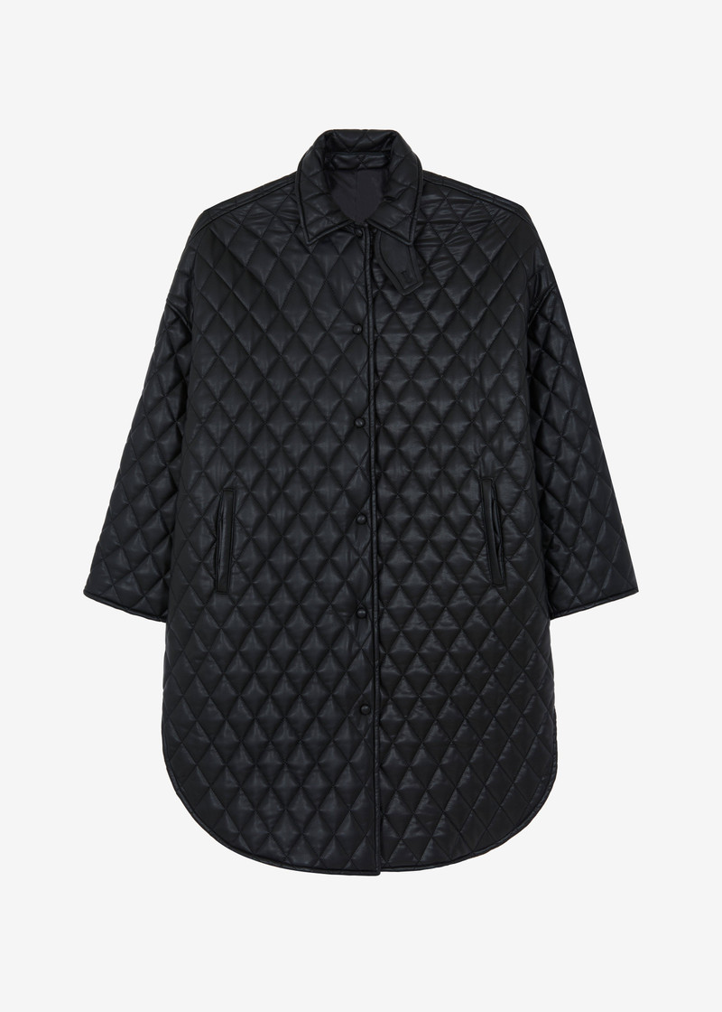 Montana Quilted Faux Leather Coat - Black 1