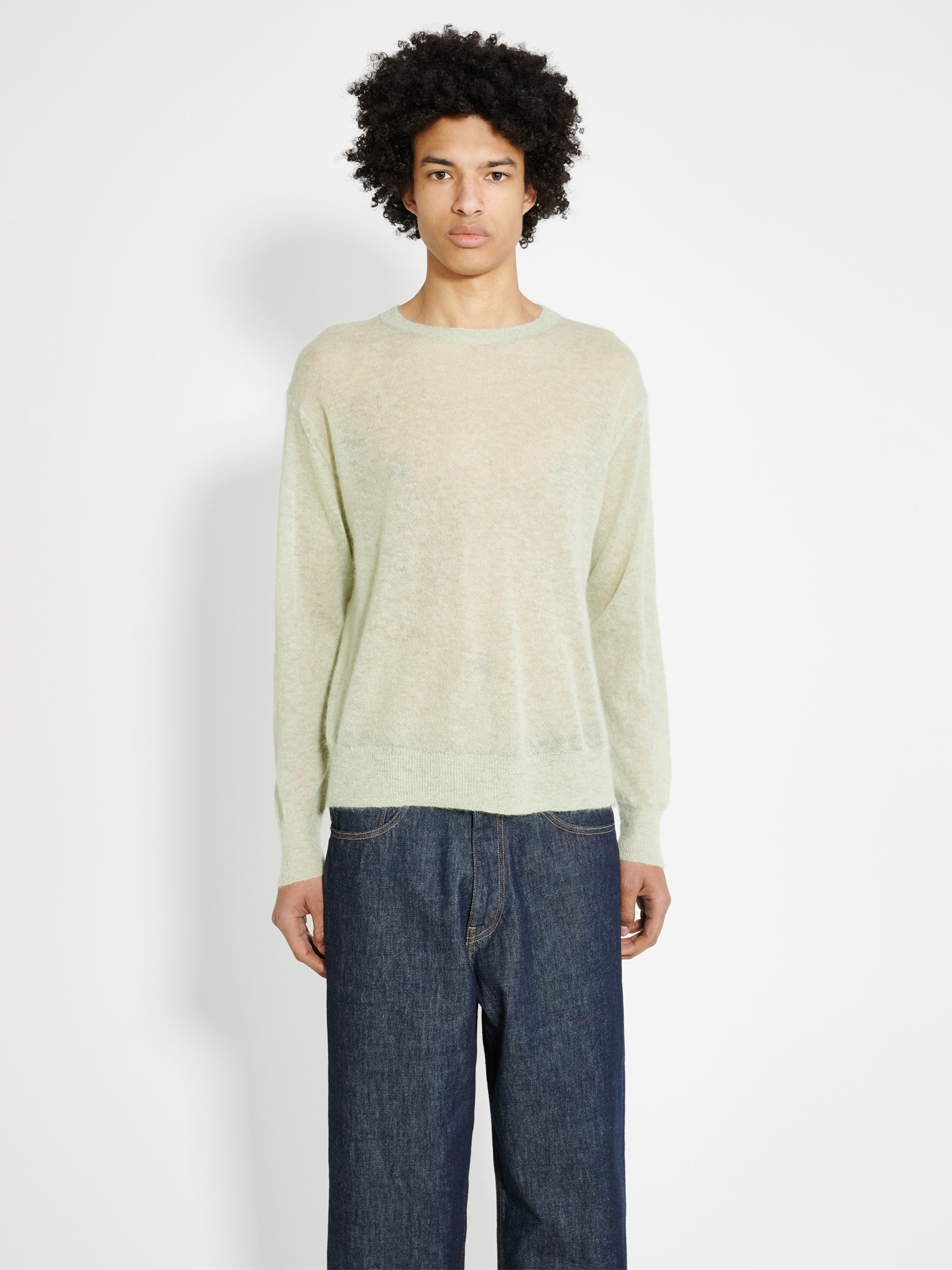 AURALEE KID MOHAIR SHEER KNIT P/O LIGHT GREEN - 2