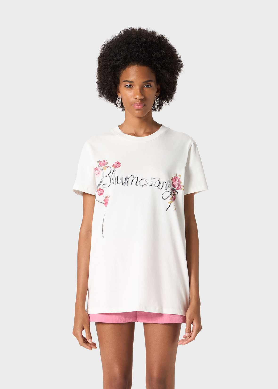 T-SHIRT WITH BLUMARINE RHINESTONE EMBROIDERY AND ROSES - 3