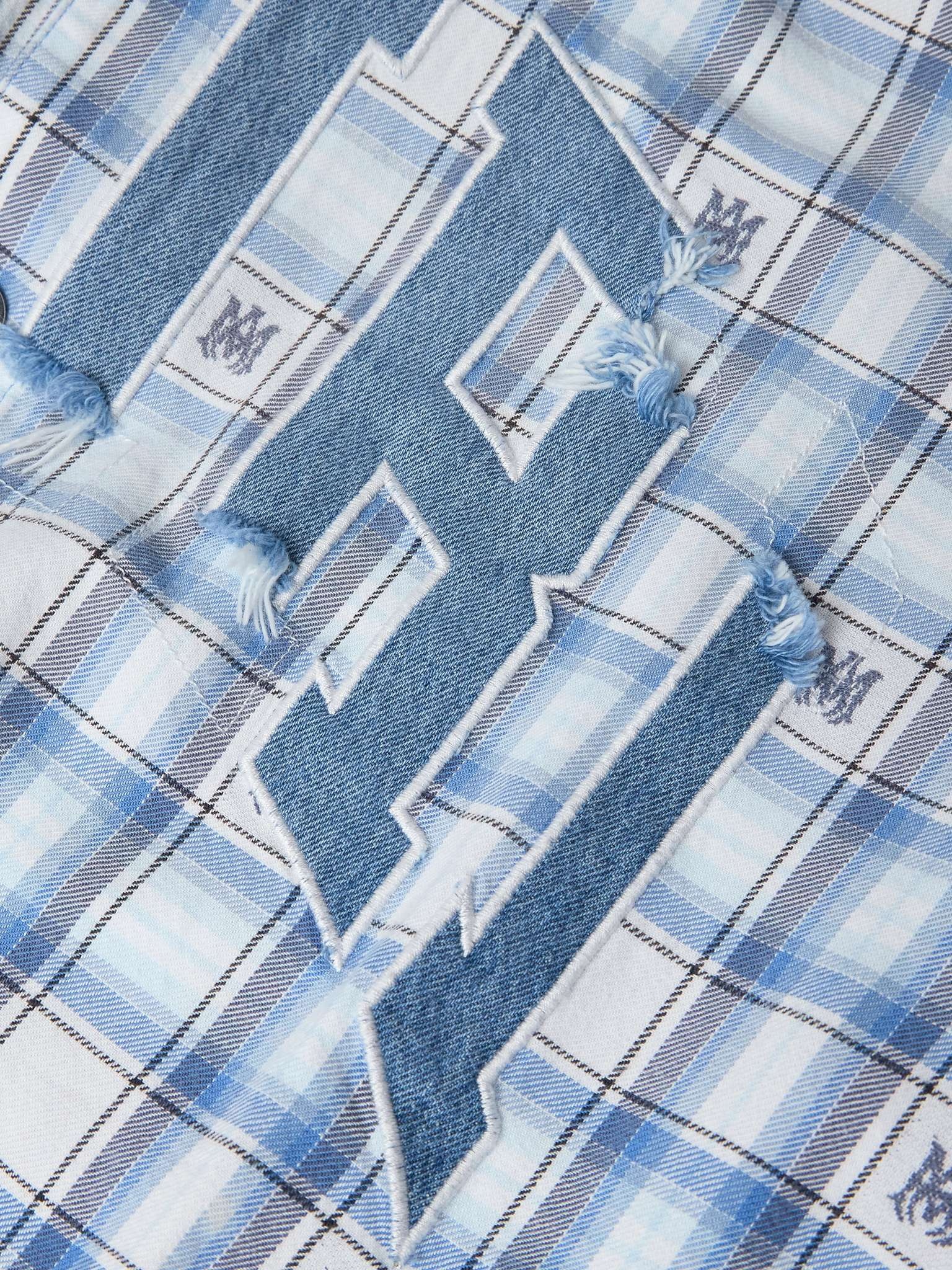 Denim-Trimmed Logo-Appliquéd Checked Cotton-Flannel Hooded Overshirt - 6