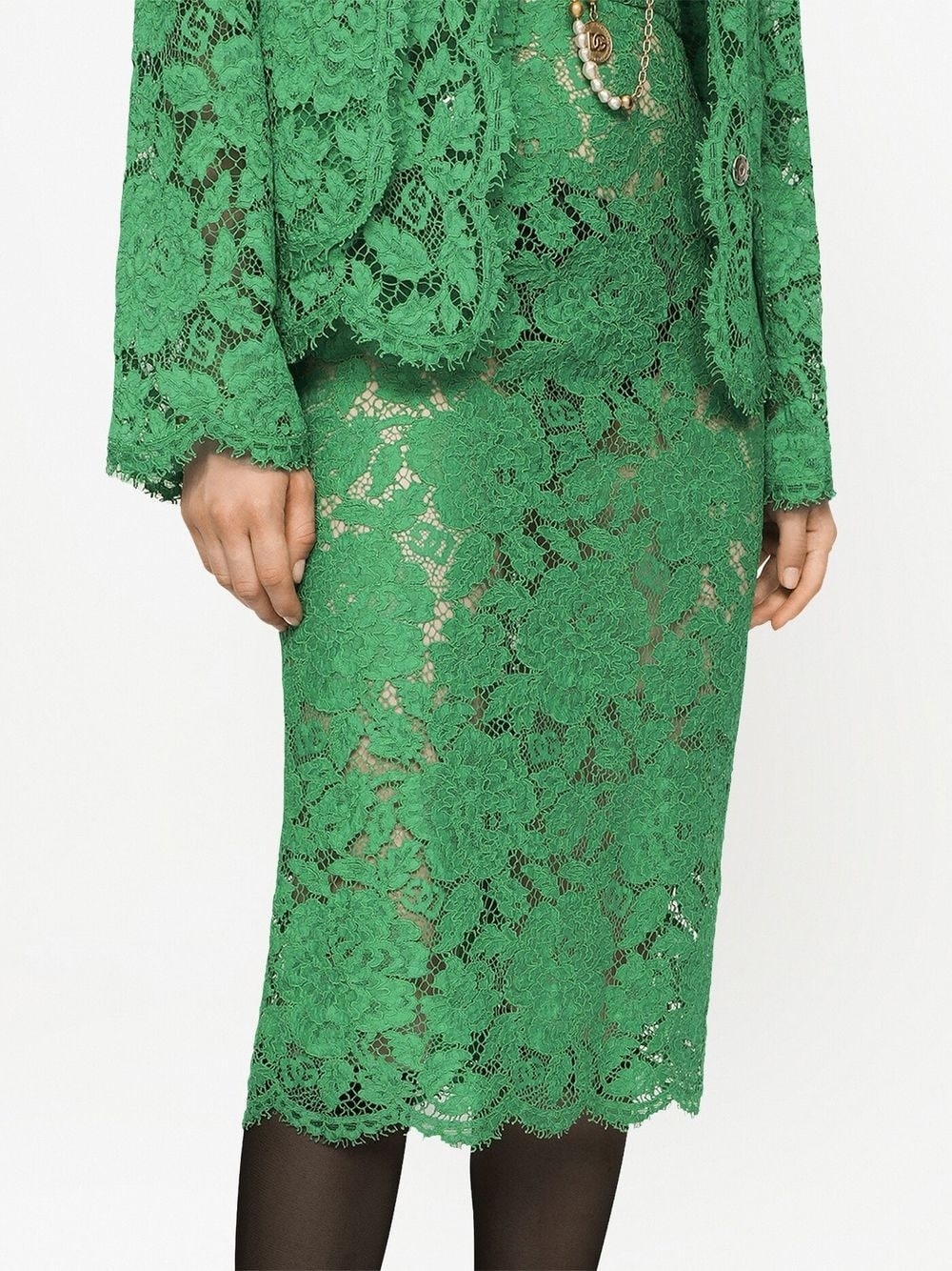 floral-lace high-waisted midi skirt - 5
