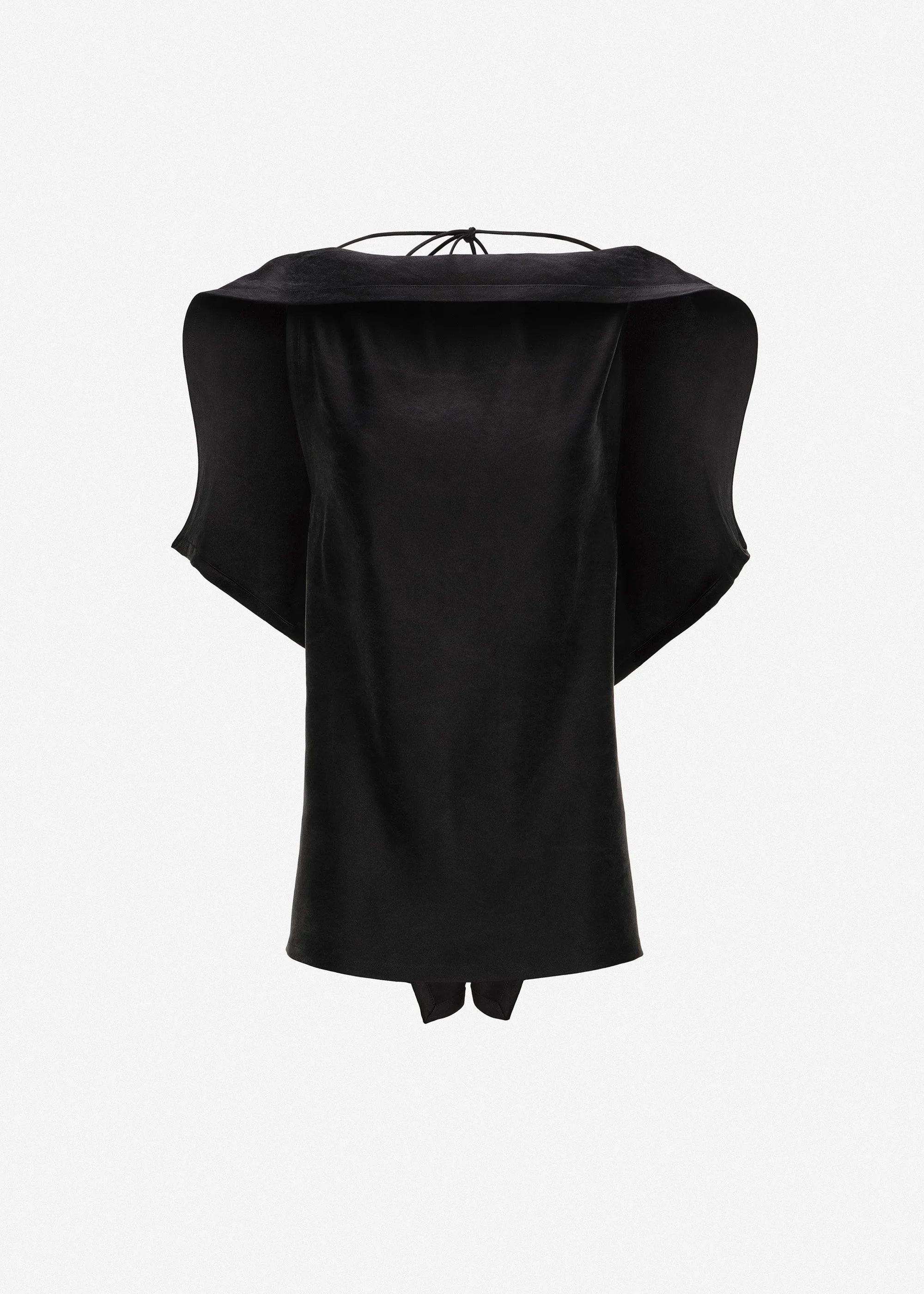 Longline silk draped blouse in black - 1