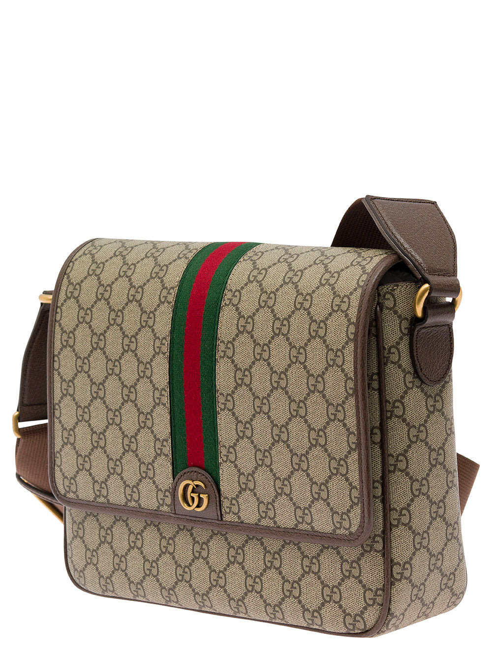 Gucci Men 'Ophidia' Beige And Ebony Crossbody Bag With Web Detail In Gg Supreme Canvas Man - 2