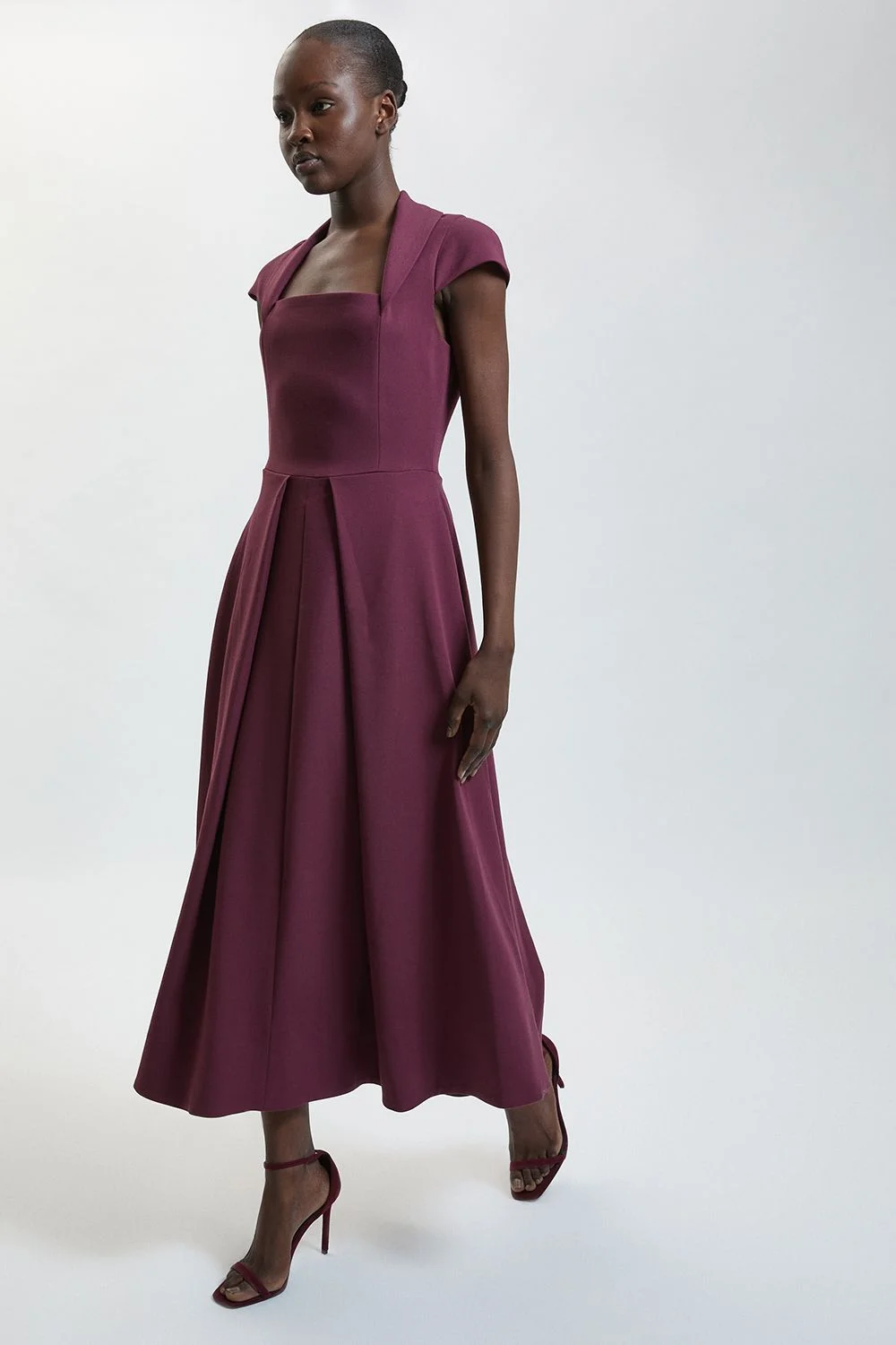 Square Neck Tailored Full Skirted Maxi Dress - 1