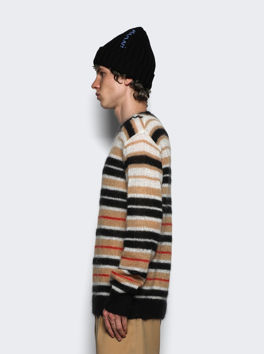 Striped Brushed Mohair Sweater Beige And Black - 4