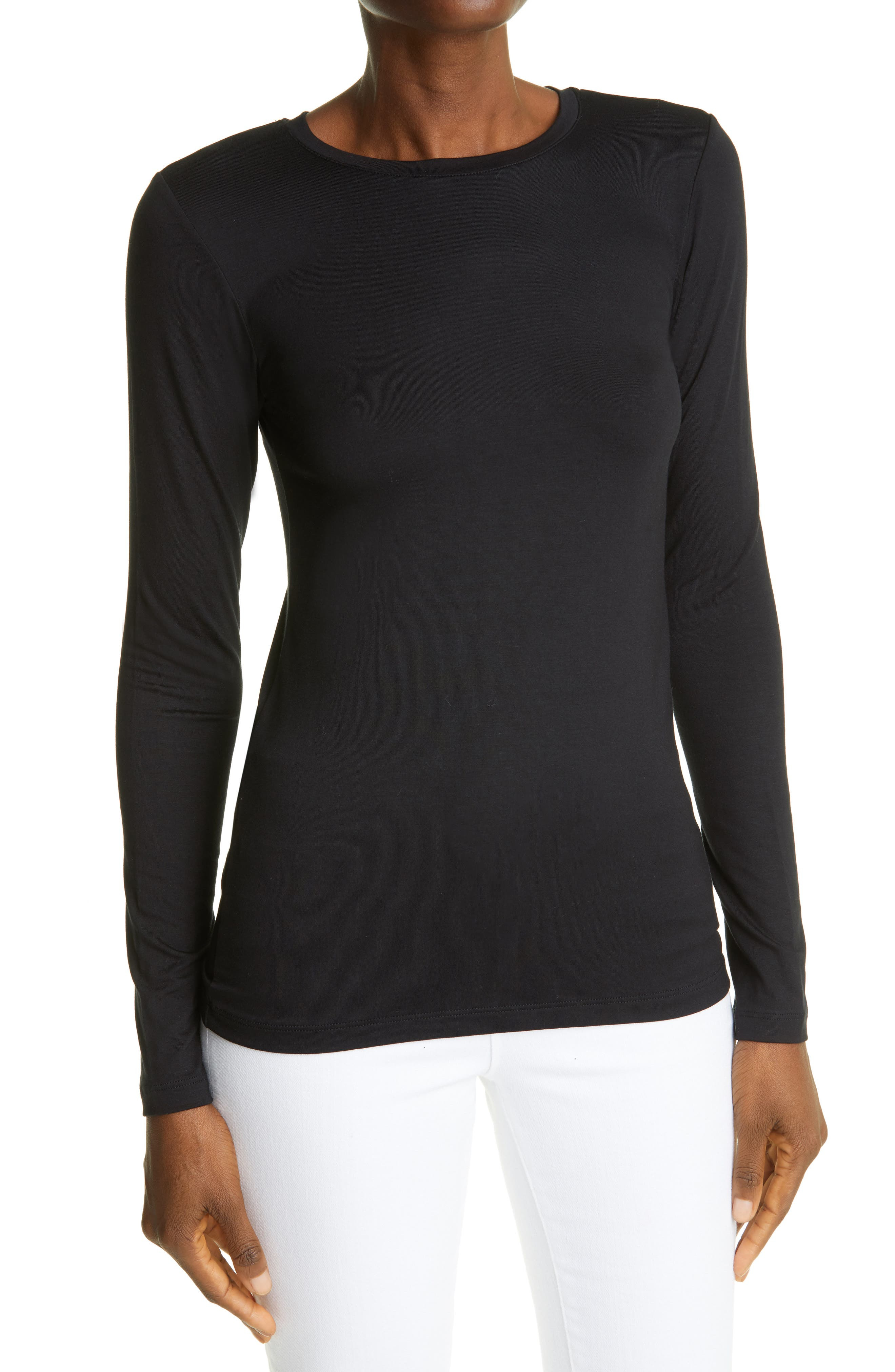 L'AGENCE Tess Long Sleeve Stretch Jersey Top in Black at Nordstrom - 4