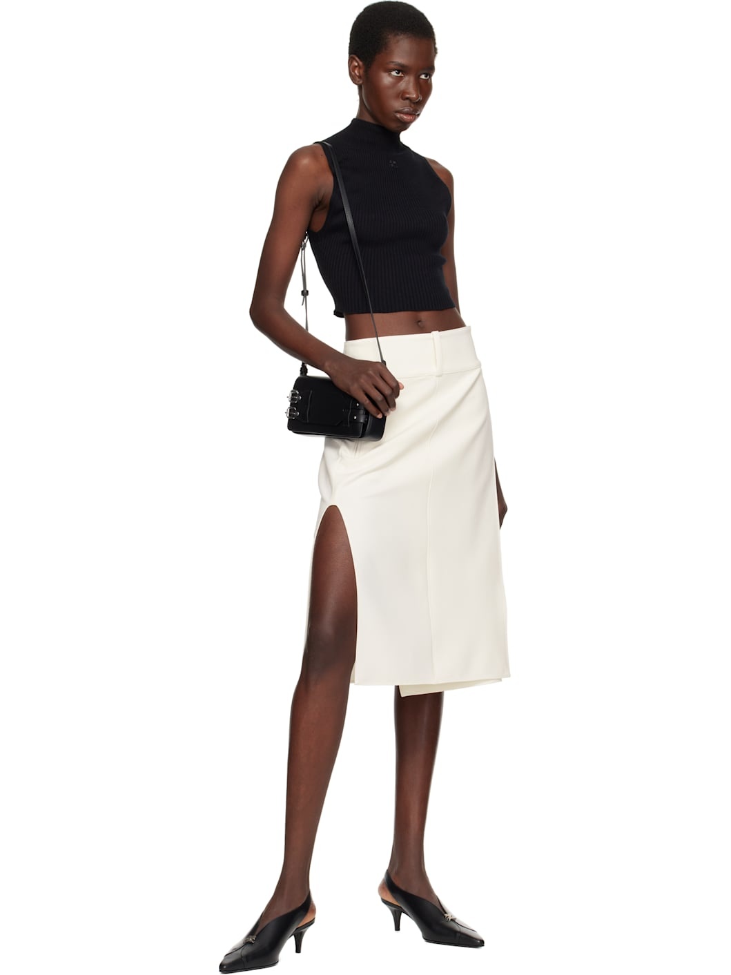 Black Mockneck Light Rib Cropped Tank Top - 4