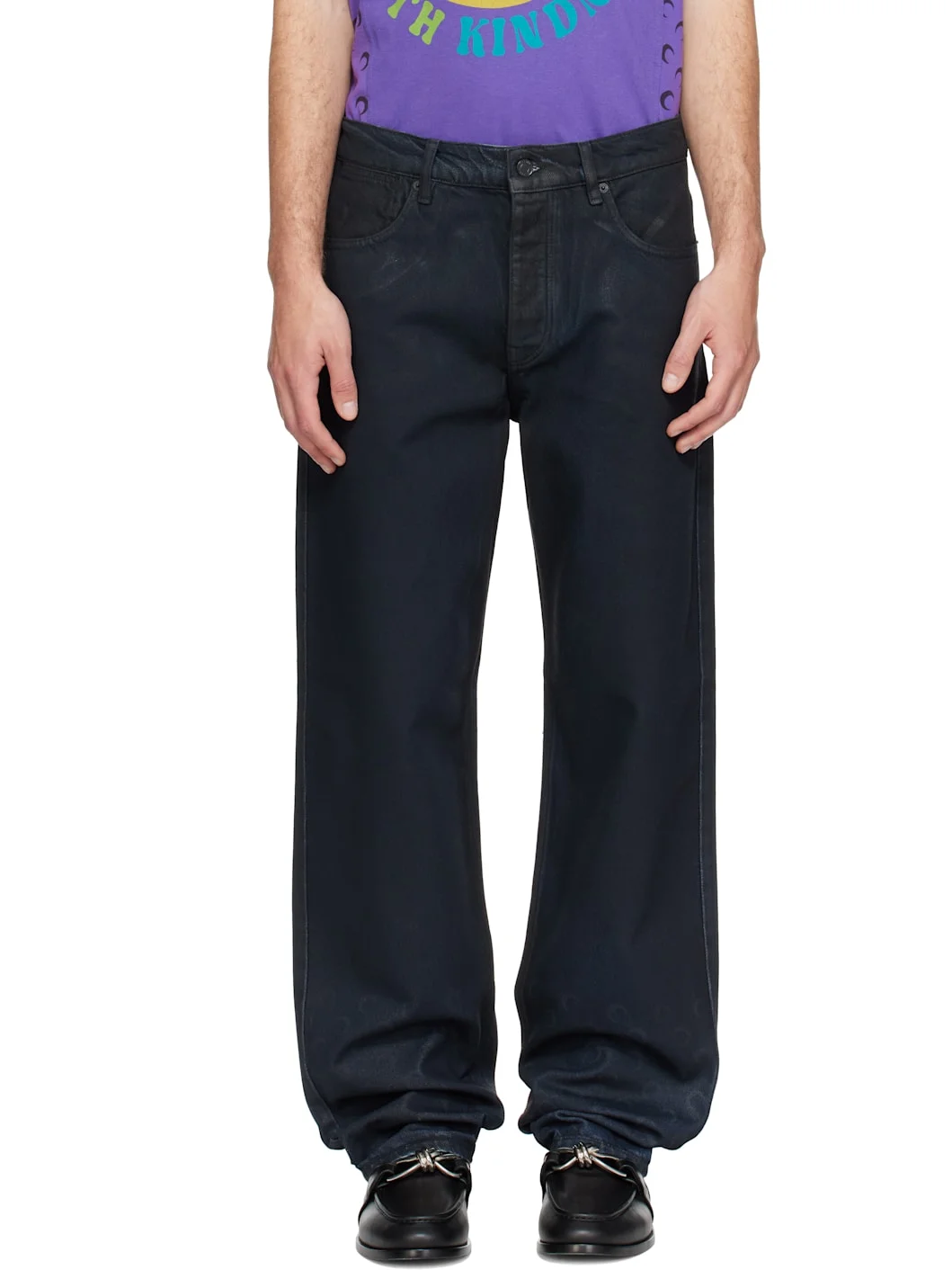 Black Moon Waxed Denim Straight Jeans - 1