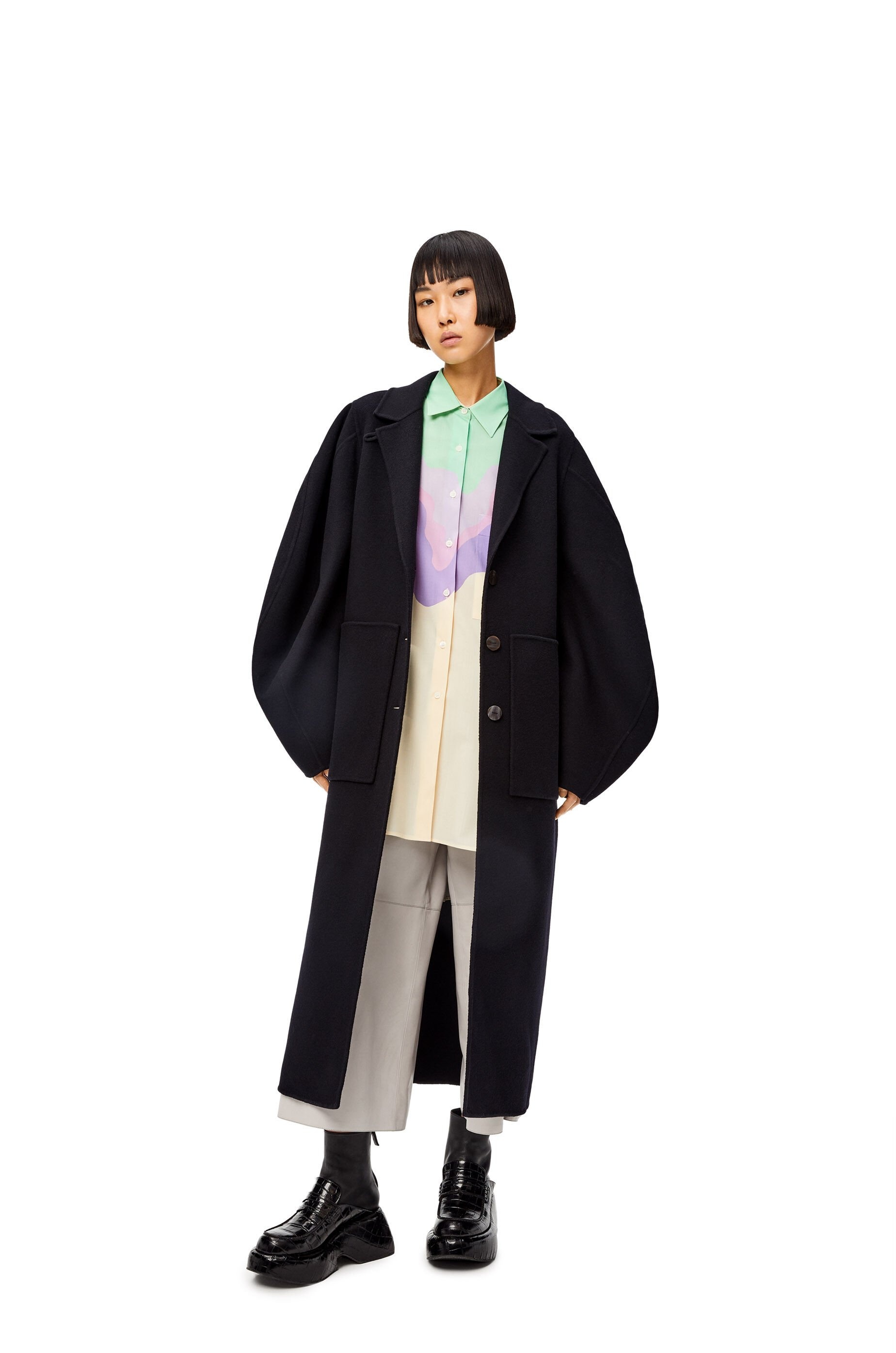 Circular sleeve belted coat in wool and cashmere - 2