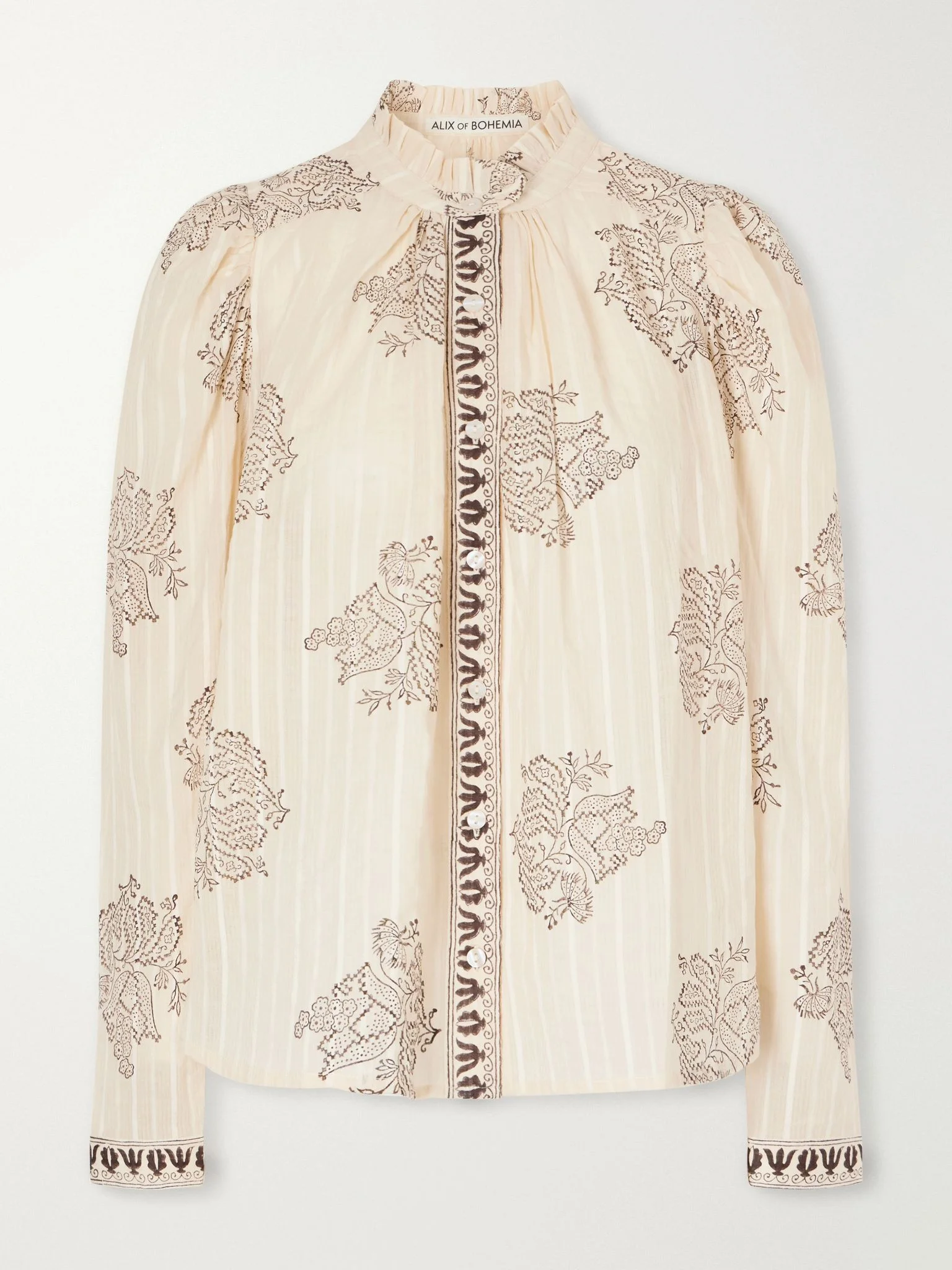 Artemis striped printed cotton-dobby shirt Beige - 1