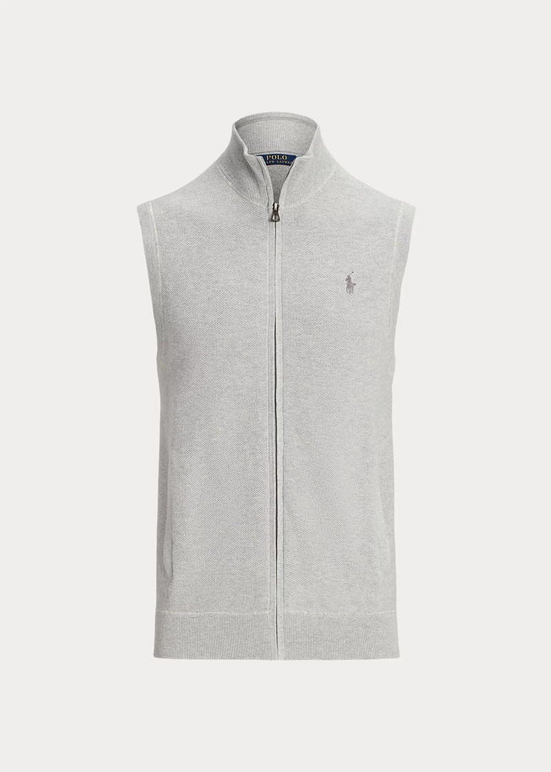 Mesh-Knit Cotton Full-Zip Sweater Vest 1